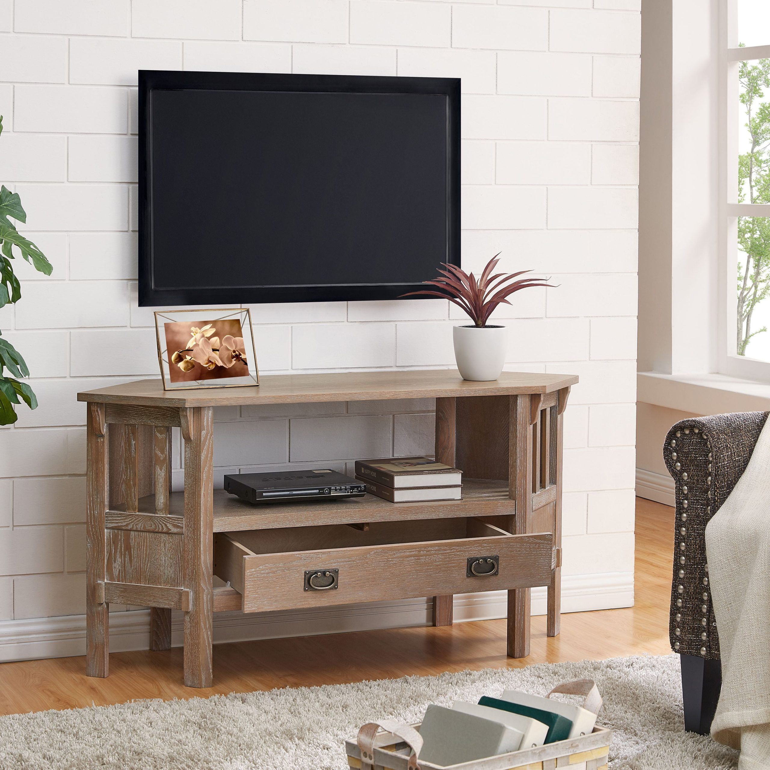 Southern Enterprises Coolview Corner Tv Stand, For Tvs Up To 46", Burnt With Regard To Oaklee Tv Stands (View 10 of 20)