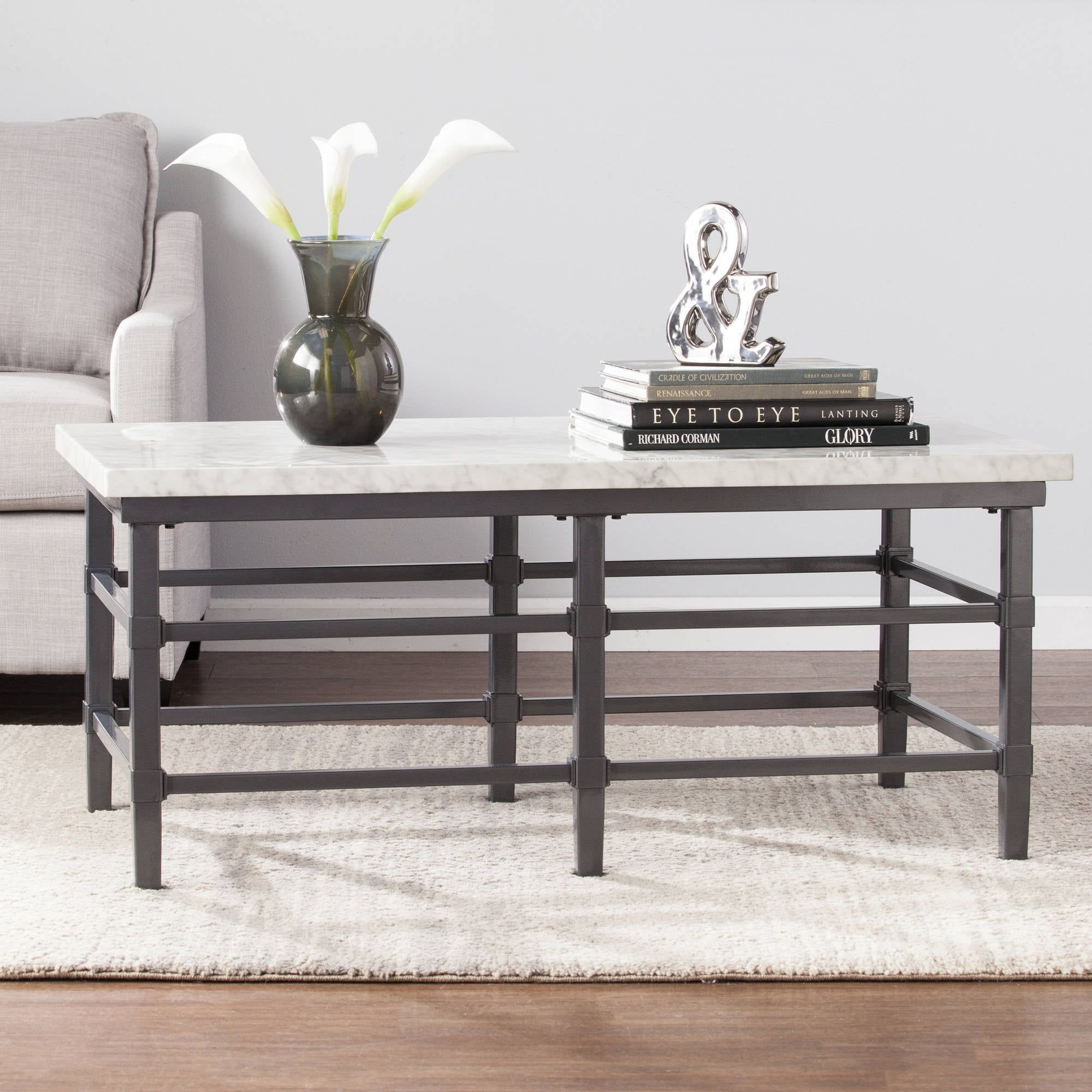 Southern Enterprises Trilane Faux Marble Coffee Table, Rustic Black Within Southern Enterprises Larksmill Coffee Tables (Gallery 10 of 20)