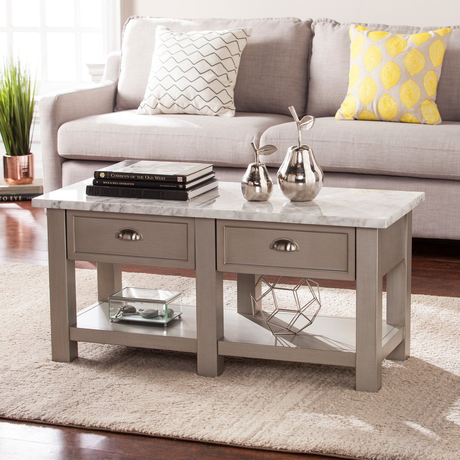 Southern Enterprises Youngston Faux Marble Rectangular Cocktail Table Within Gray Coastal Cocktail Tables (Gallery 8 of 22)