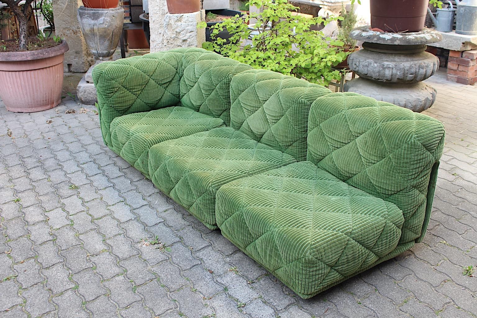 Space Age Vintage Green Velvet Sectional Modular Sofa Wittmann 1970s Inside Green Velvet Modular Sectionals (View 16 of 20)