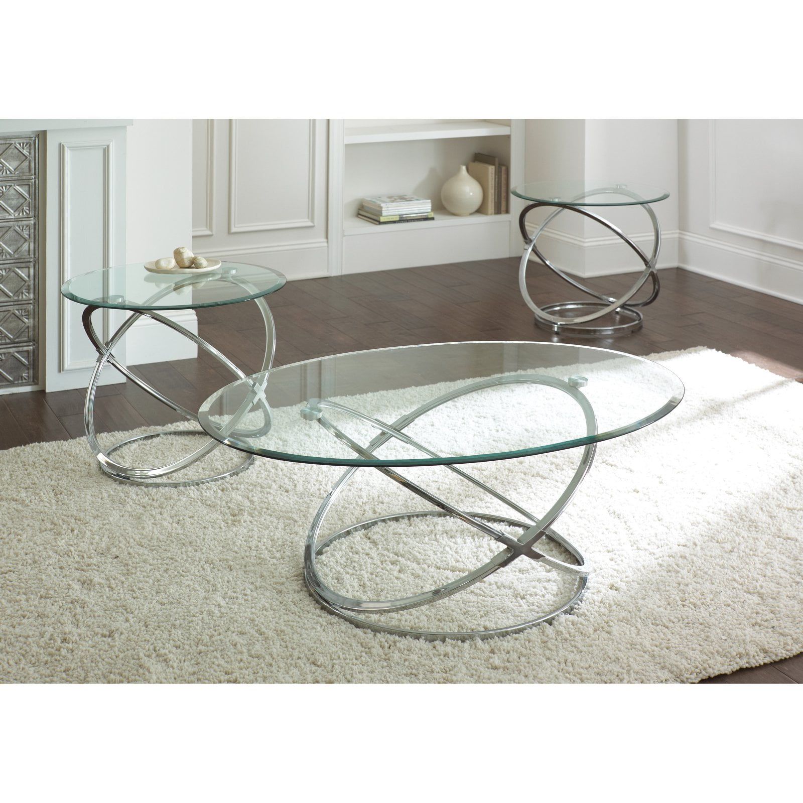 Steve Silver Orion Oval Chrome And Glass Coffee Table Set – Walmart Within Tempered Glass Oval Side Tables (View 19 of 20)