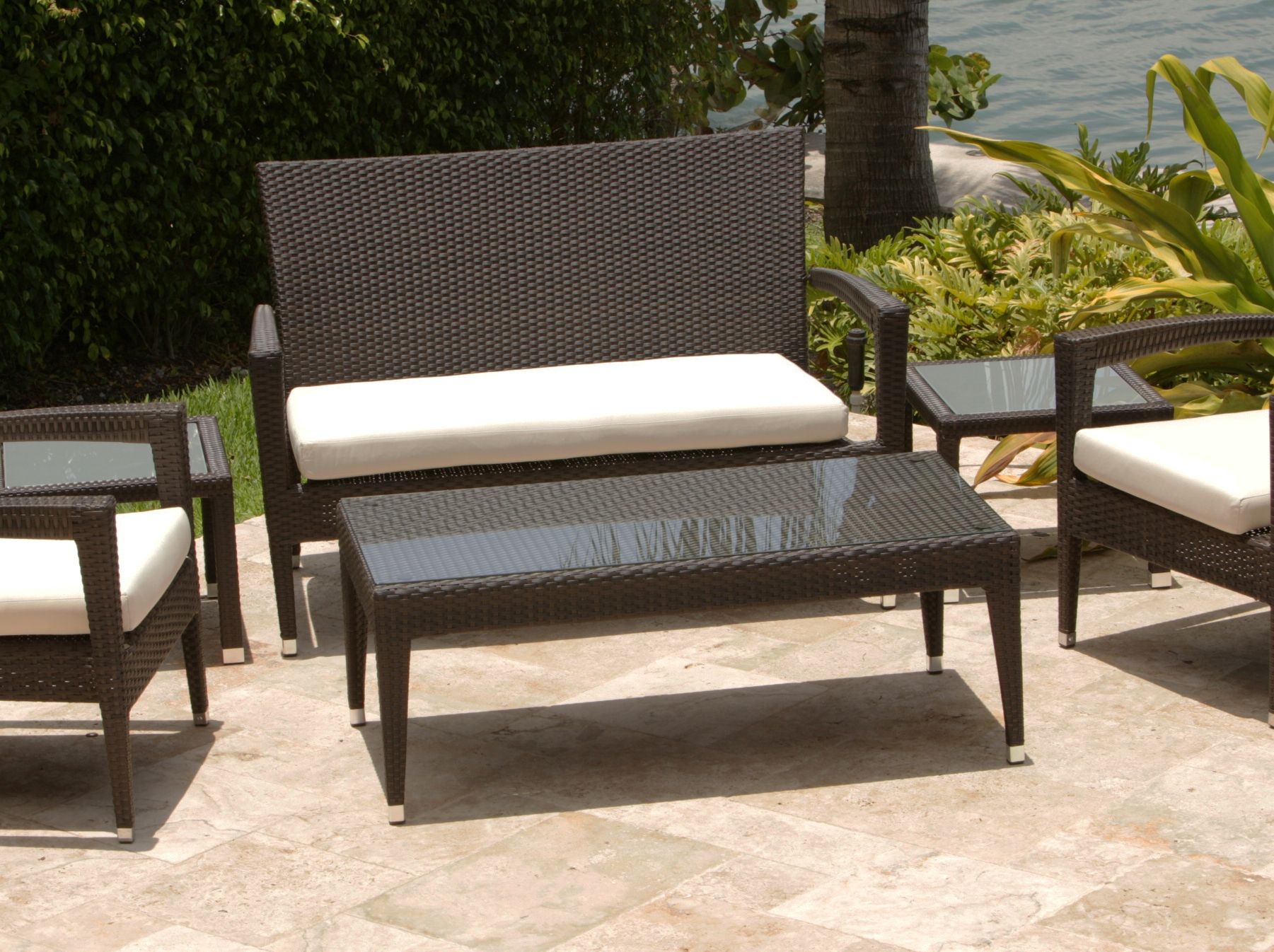 Strict Outdoor Rattan Coffee Table With Glass Top Inside 4pcs Rattan Patio Coffee Tables (View 10 of 20)