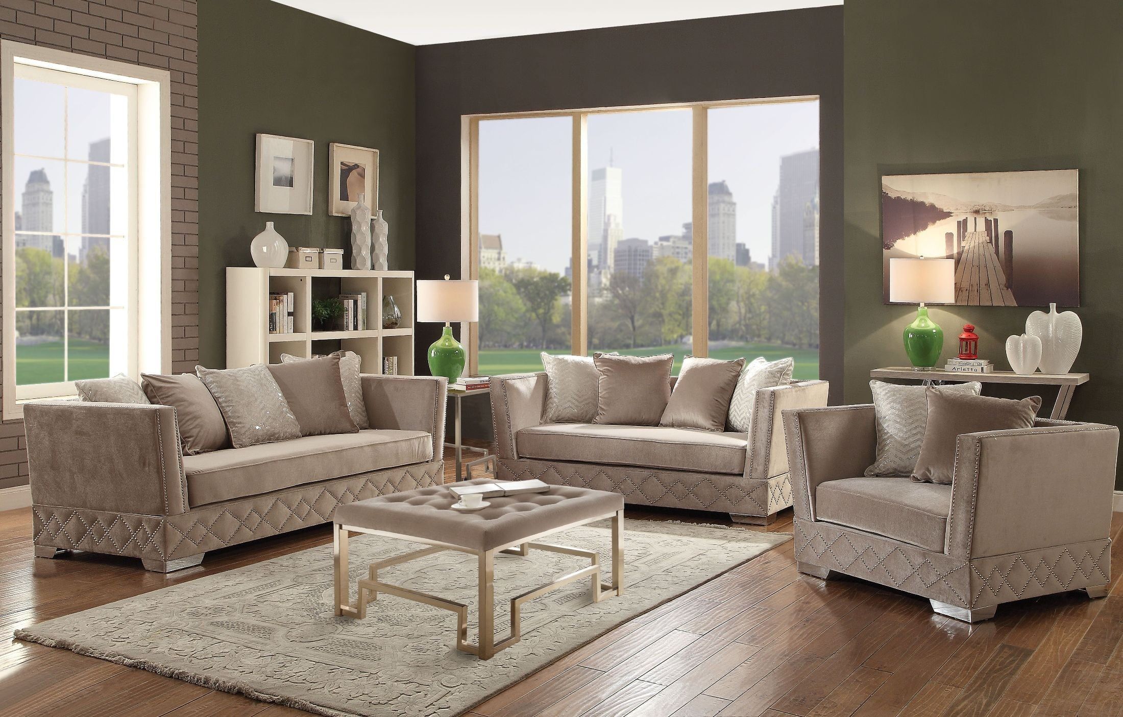 Tamara Beige Velvet Living Room Set From Acme | Coleman Furniture Within Elegant Beige Velvet Sofas (View 3 of 20)