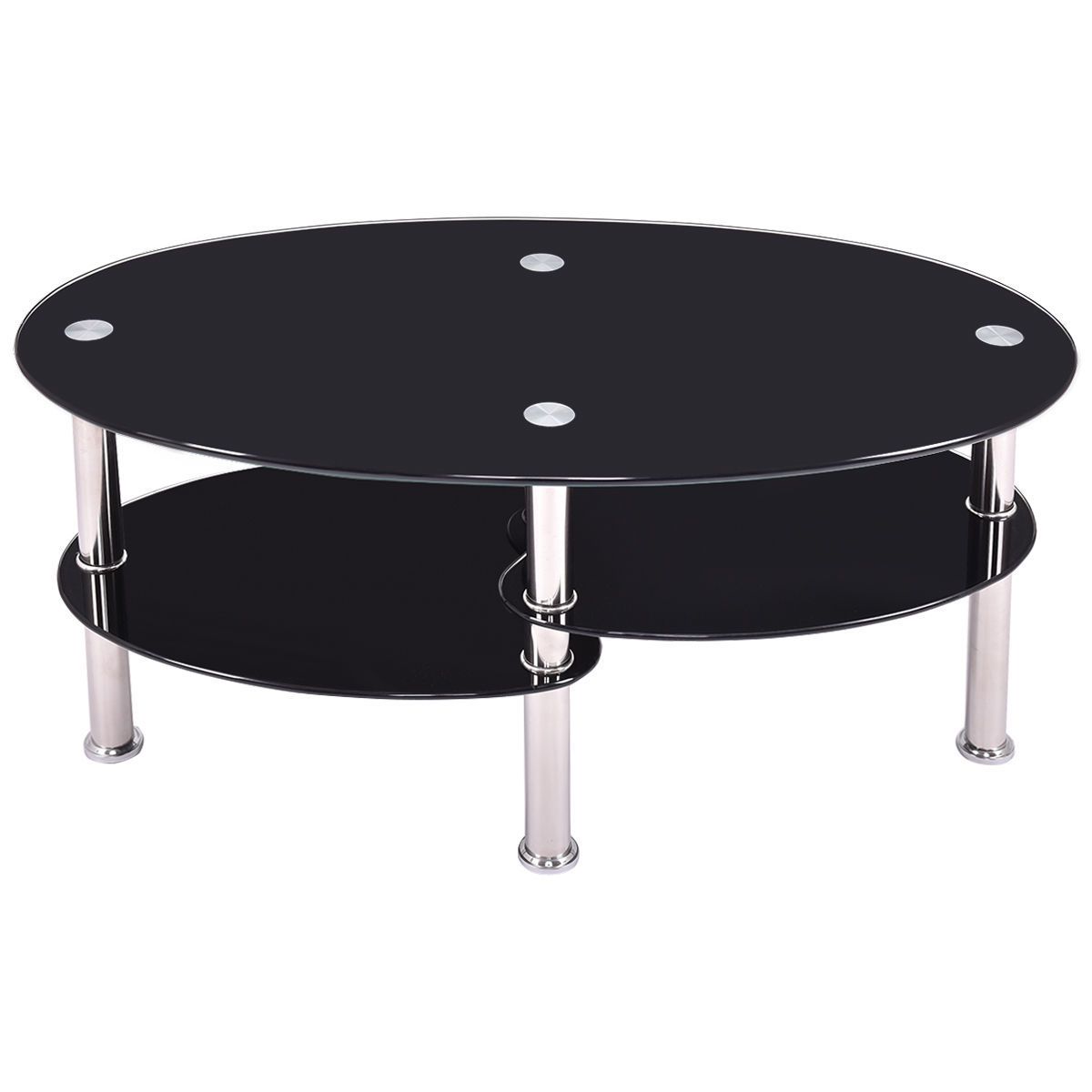 Tempered Glass Oval Side Coffee Table Shelf Chrome Base Living Room With Tempered Glass Oval Side Tables (Gallery 4 of 20)