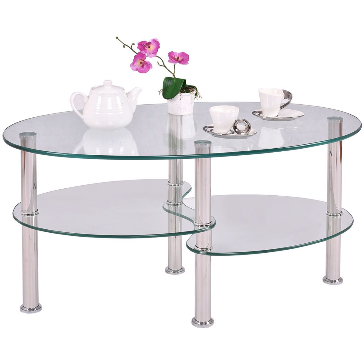 Tempered Glass Oval Side Coffee Table Transparent Round Living Room With Regard To Tempered Glass Oval Side Tables (Gallery 7 of 20)