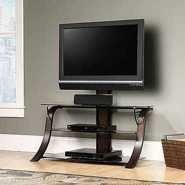 Tempered Glass Shelf Traditional Tv Stand With Mount In Dark Cherry With Regard To Glass Shelves Tv Stands (Gallery 1 of 20)