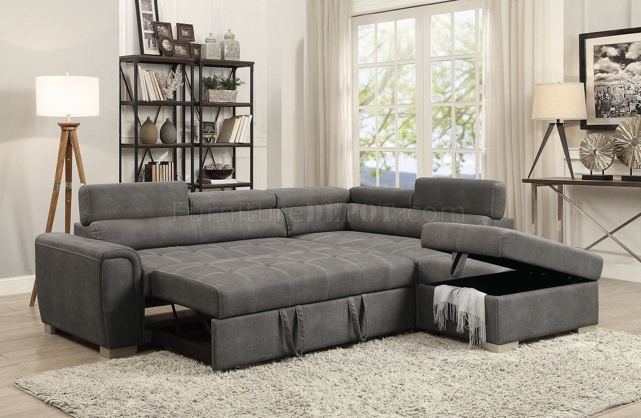Thelma Sleeper Sectional Sofa 50275 In Gray Microfiberacme Throughout 104" Sectional Sofas (Gallery 20 of 20)