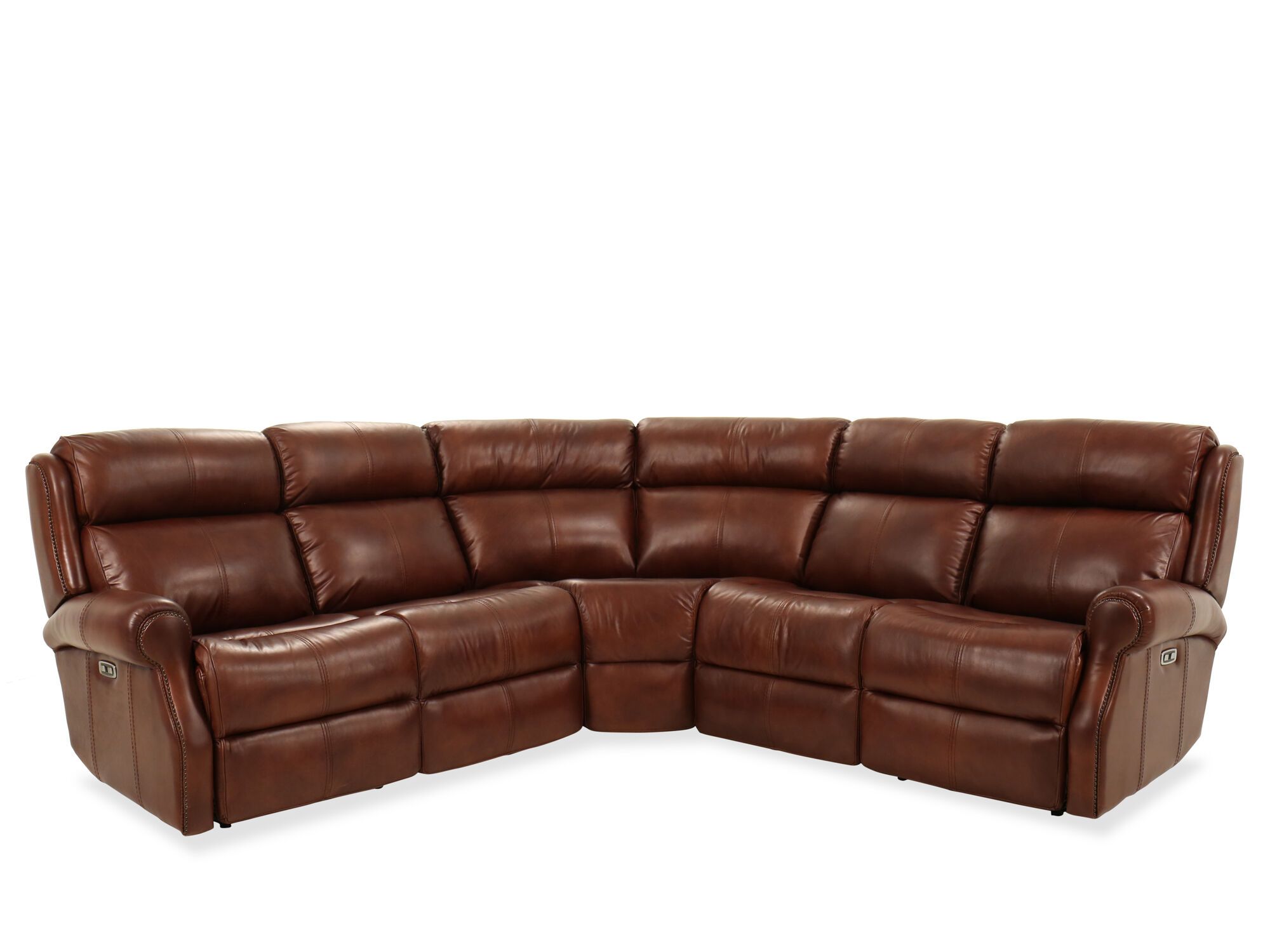 Three Piece Leather 106.5" Power Reclining Sectional In Brown | Mathis Pertaining To 3 Piece Leather Sectional Sofa Sets (Gallery 12 of 20)