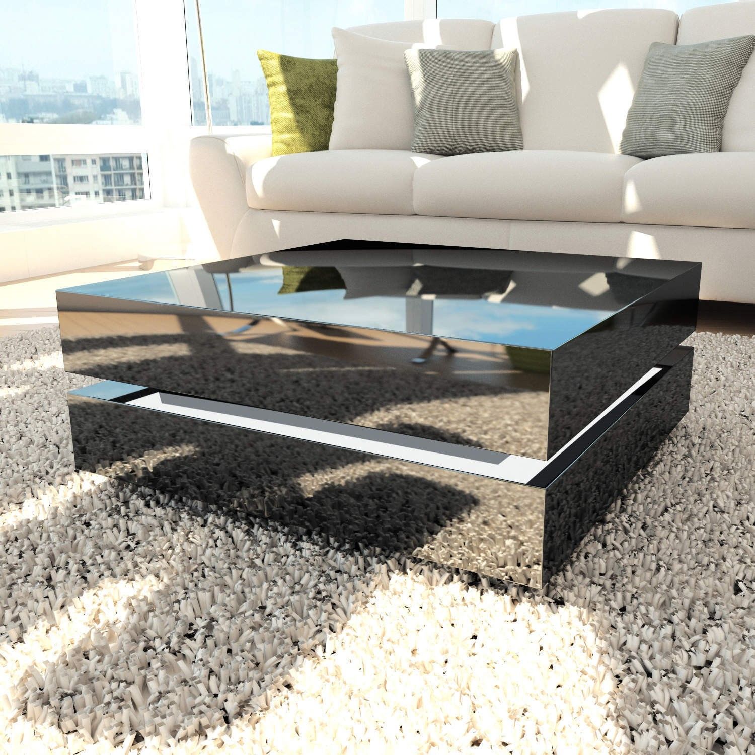 Tiffany Black High Gloss Cubic Led Coffee Table – Furniture123 For Led Coffee Tables With 4 Drawers (View 16 of 20)