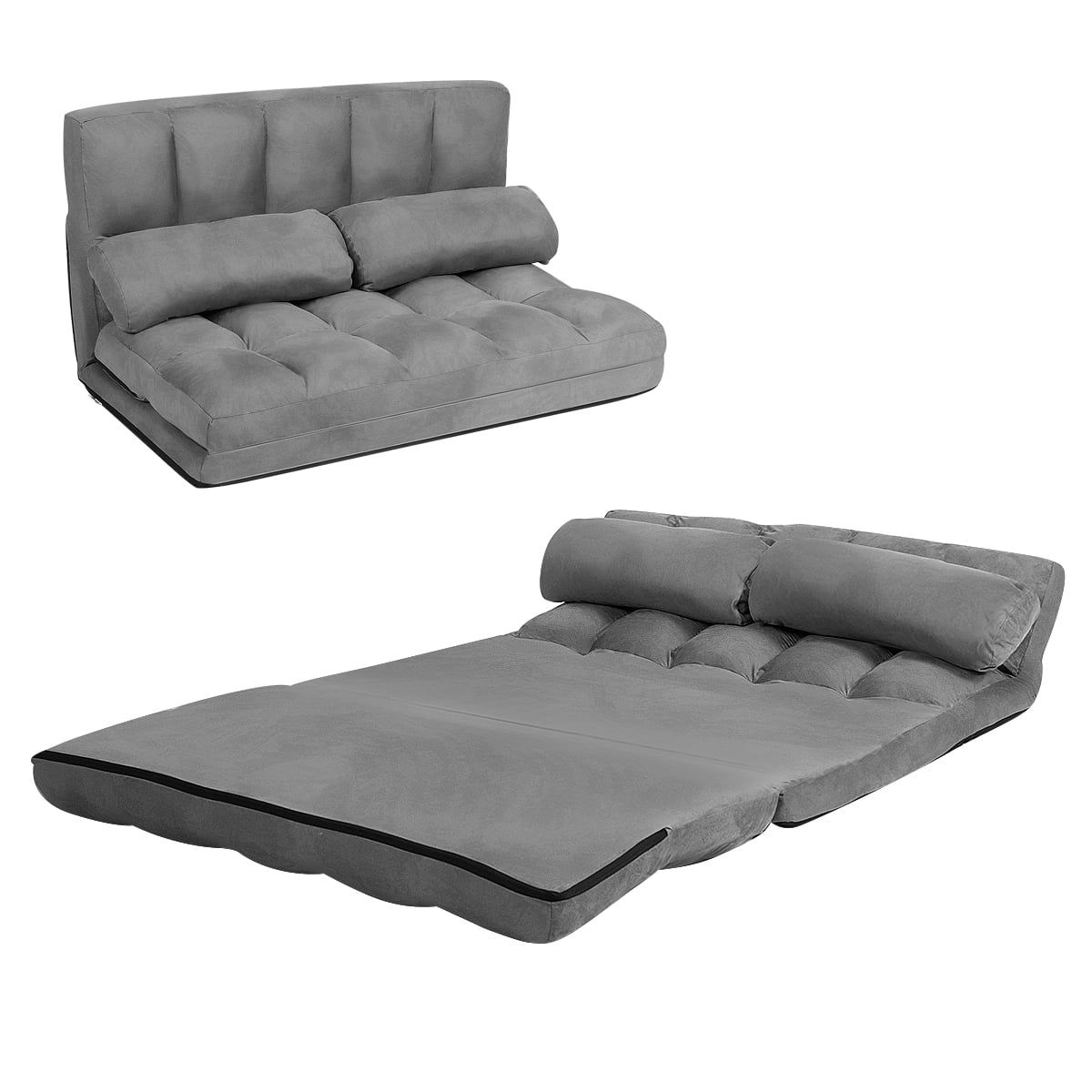 Topbuy Adjustable Floor Sofa Foldable Lazy Sofa Bed With 2 Pillows Grey Intended For 2 In 1 Foldable Sofas (View 11 of 20)