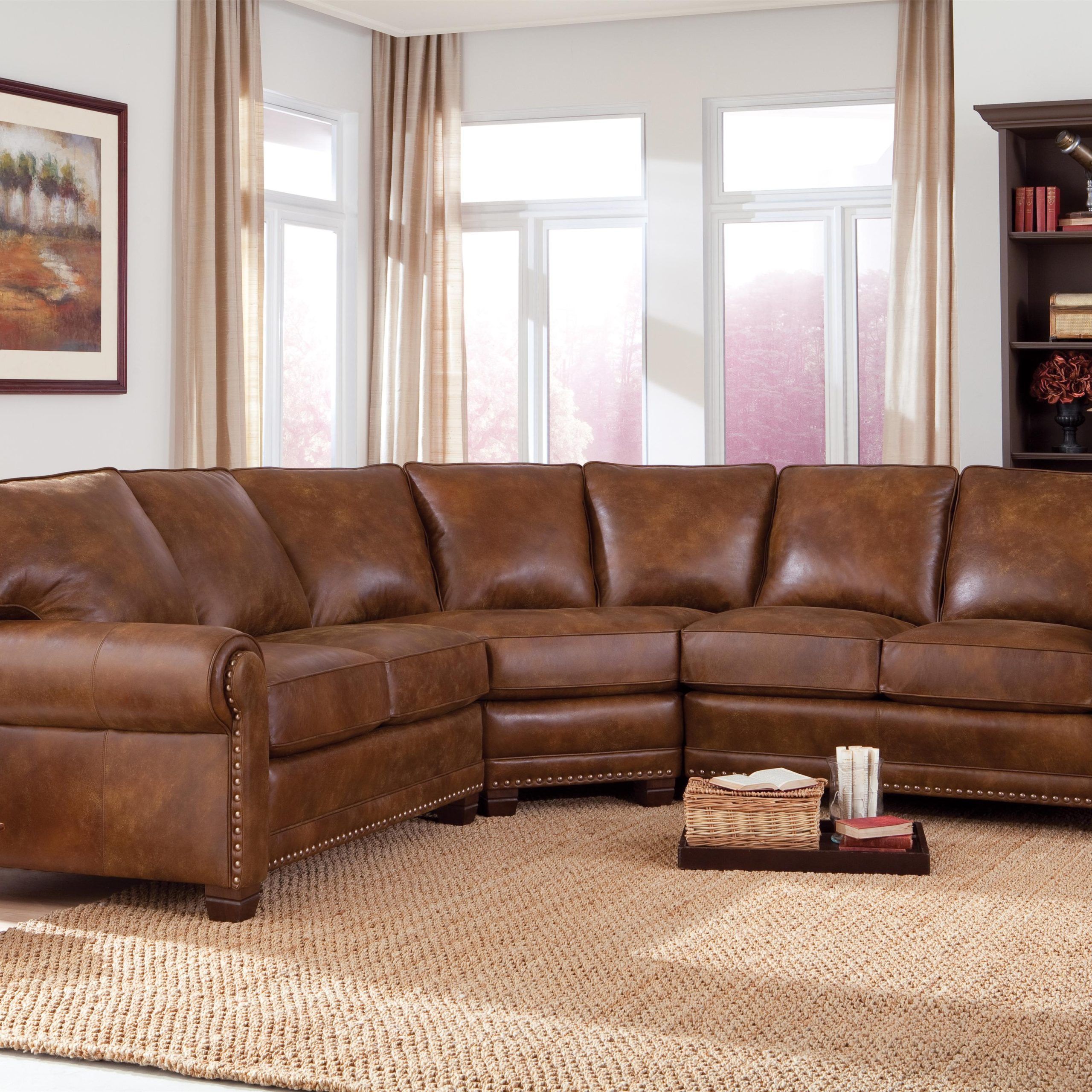 Traditional 3 Piece Sectional Sofa With Nailhead Trimsmith Brothers Inside 3 Piece Leather Sectional Sofa Sets (Gallery 4 of 20)