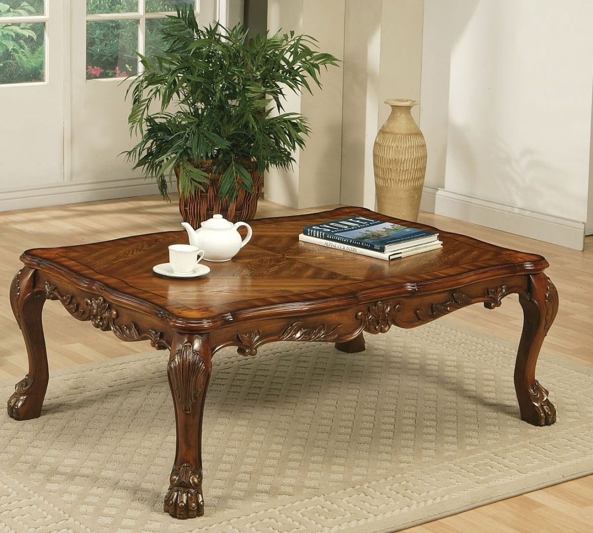 Traditional Carved Wood Occasional Coffee Table In Cherry Finish New In Occasional Coffee Tables (Gallery 2 of 20)