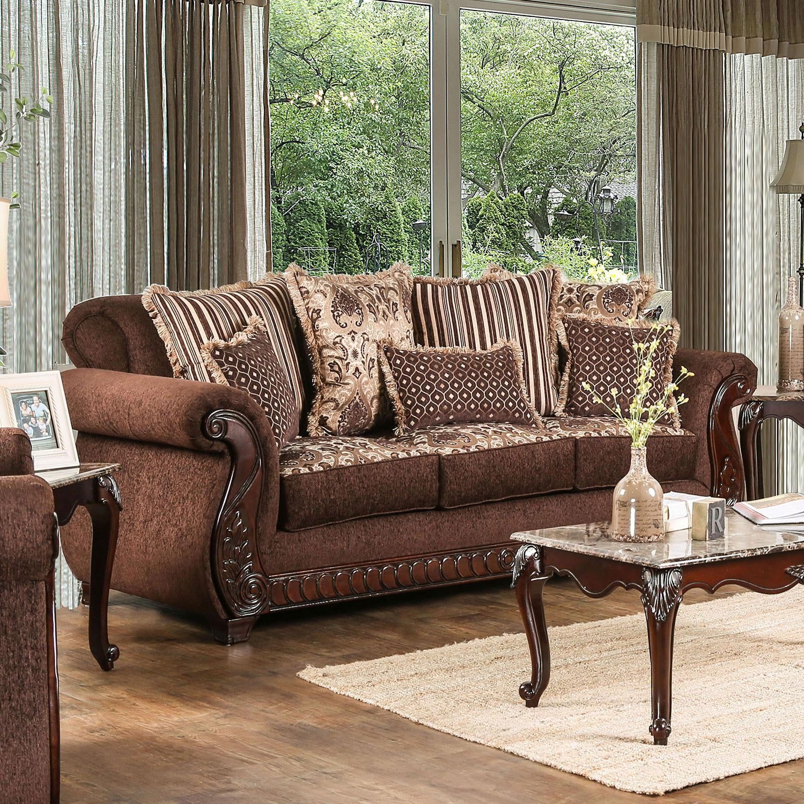 Traditional Fabric Upholstery Sofa In Brown Sm6109 Tabithafoa Group With Regard To Sofas In Pattern (View 14 of 20)