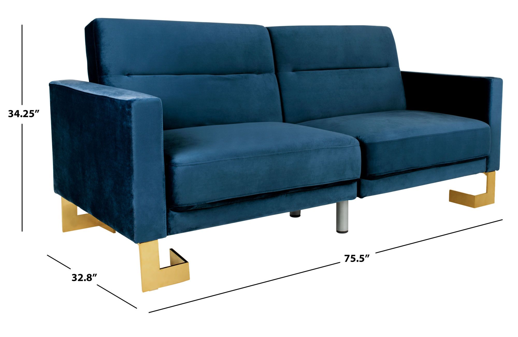 Tribeca Foldable Sofa Bed In Navy/brasssafavieh Within 2 In 1 Foldable Sofas (View 20 of 20)