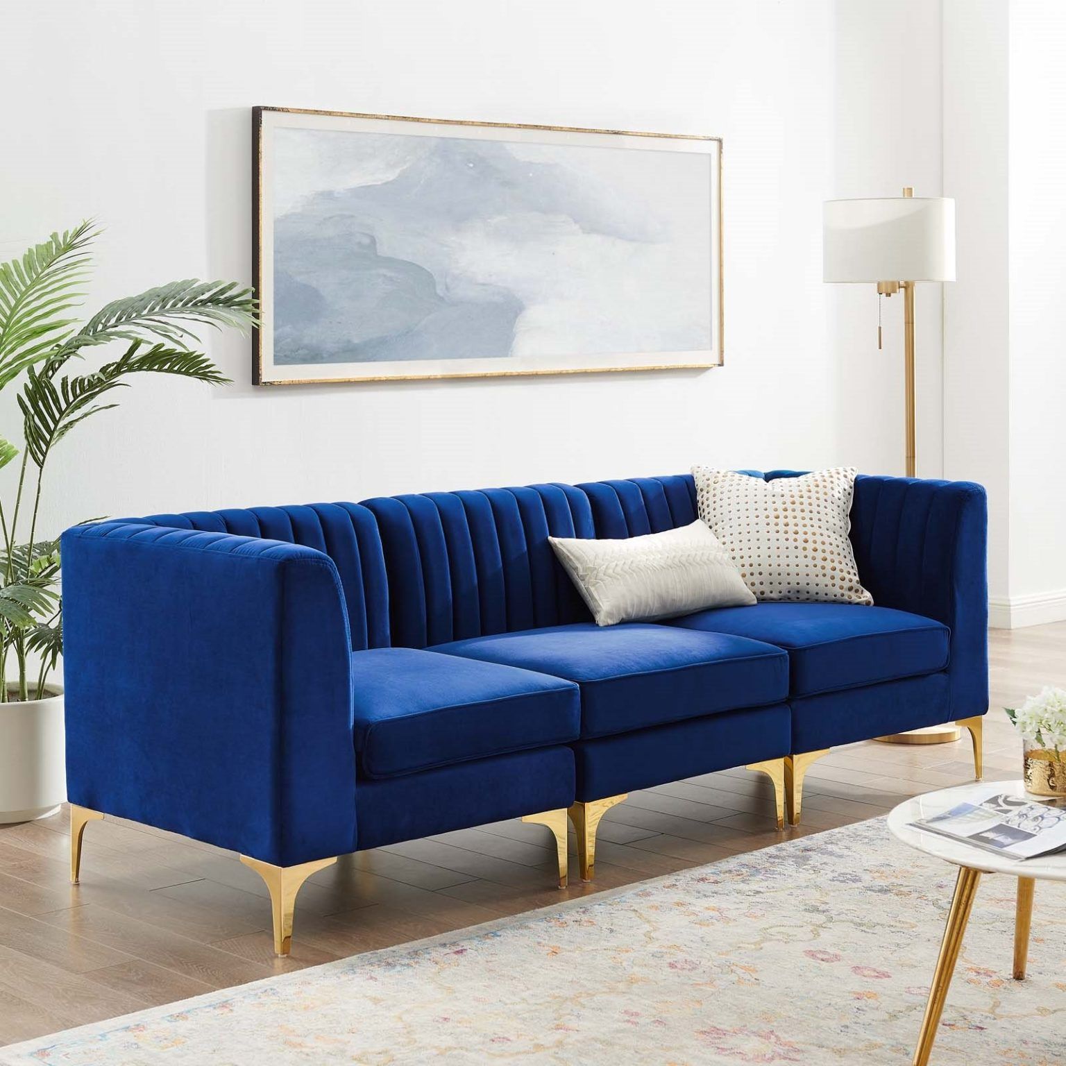 Triumph Channel Tufted Performance Velvet 3 Seater Sofa In Navy – Hyme Intended For Navy Sleeper Sofa Couches (Gallery 20 of 20)