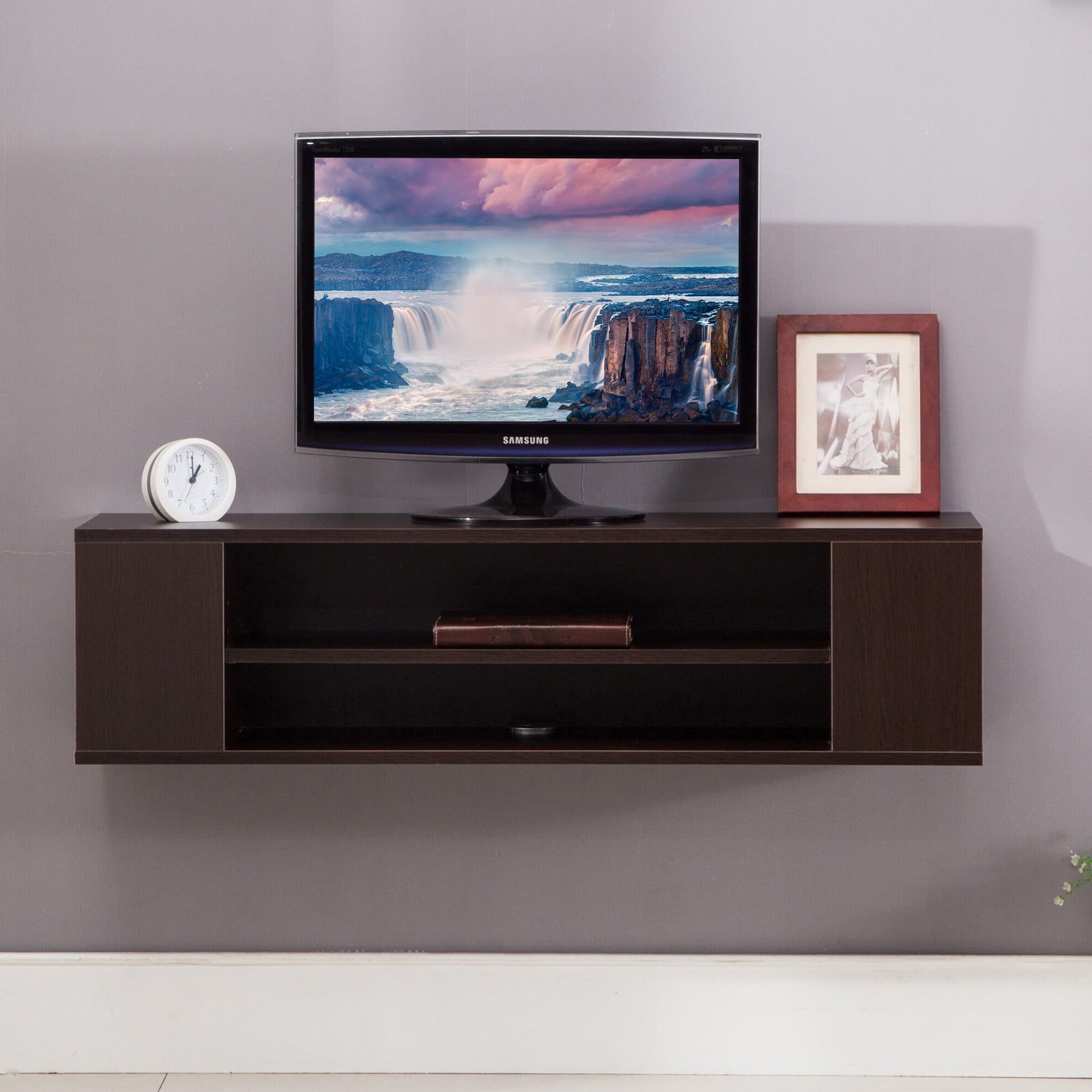 Tv Stand Mecor Floating Shelves Wall Mount Media Console With 2 Tire Within Top Shelf Mount Tv Stands (View 10 of 20)