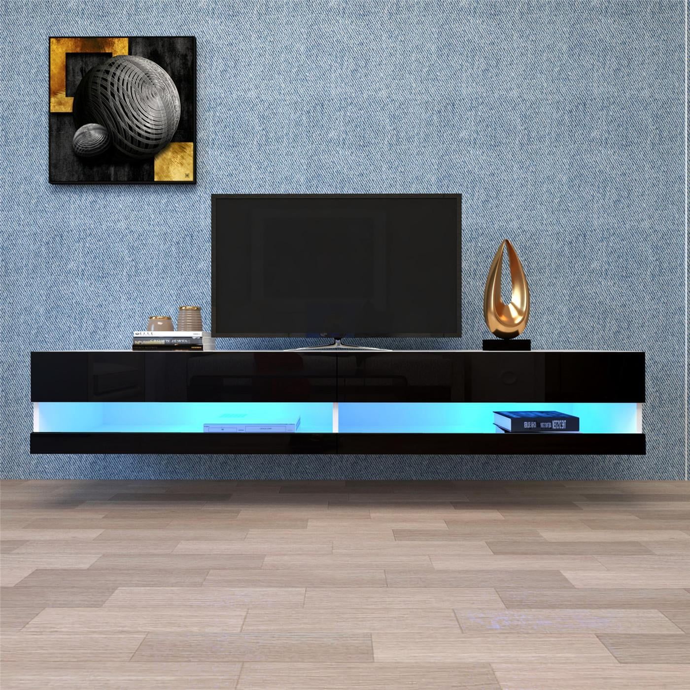 Tv Stand With Led Lights, Floating Tv Stand Wall Mounted Media Console Intended For Floating Stands For Tvs (View 20 of 20)