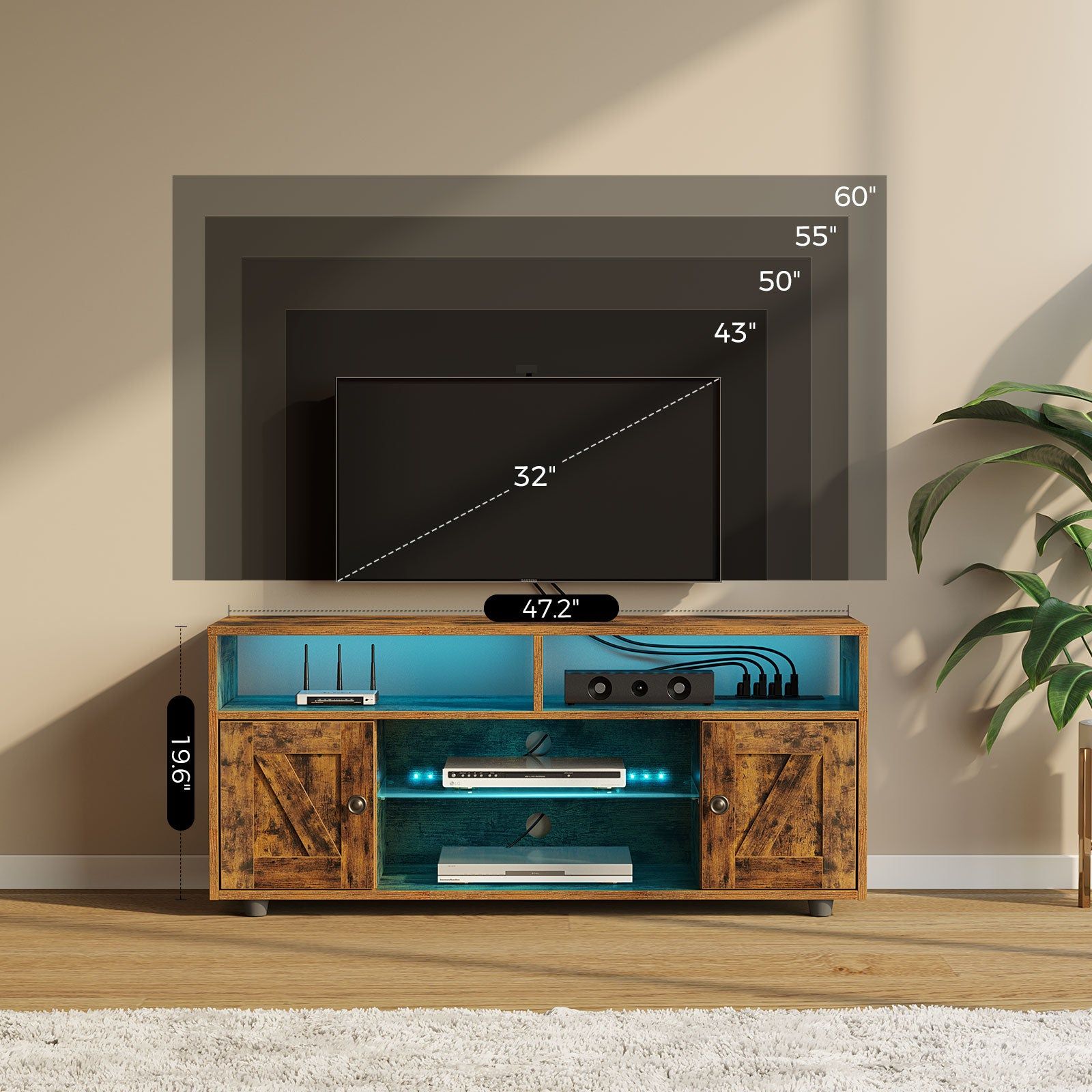 Tv Stand With Power Outlet, Farmhouse Rgb Light Entertainment Center W Within Tv Stands With Led Lights &amp; Power Outlet (Gallery 1 of 20)