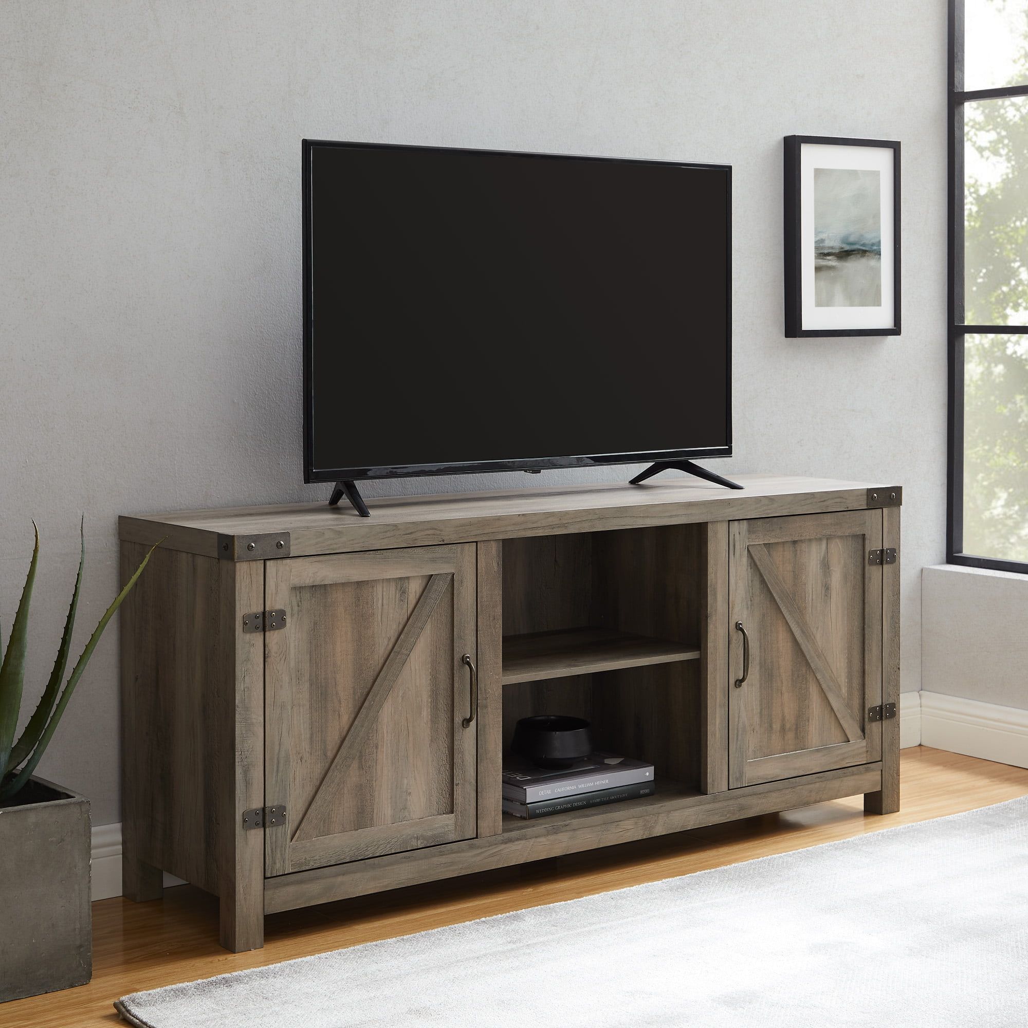 Tv Stands 65 Inch : Woven Paths Modern Farmhouse Barn Door Tv Stand For Inside Modern Farmhouse Barn Tv Stands (View 9 of 20)