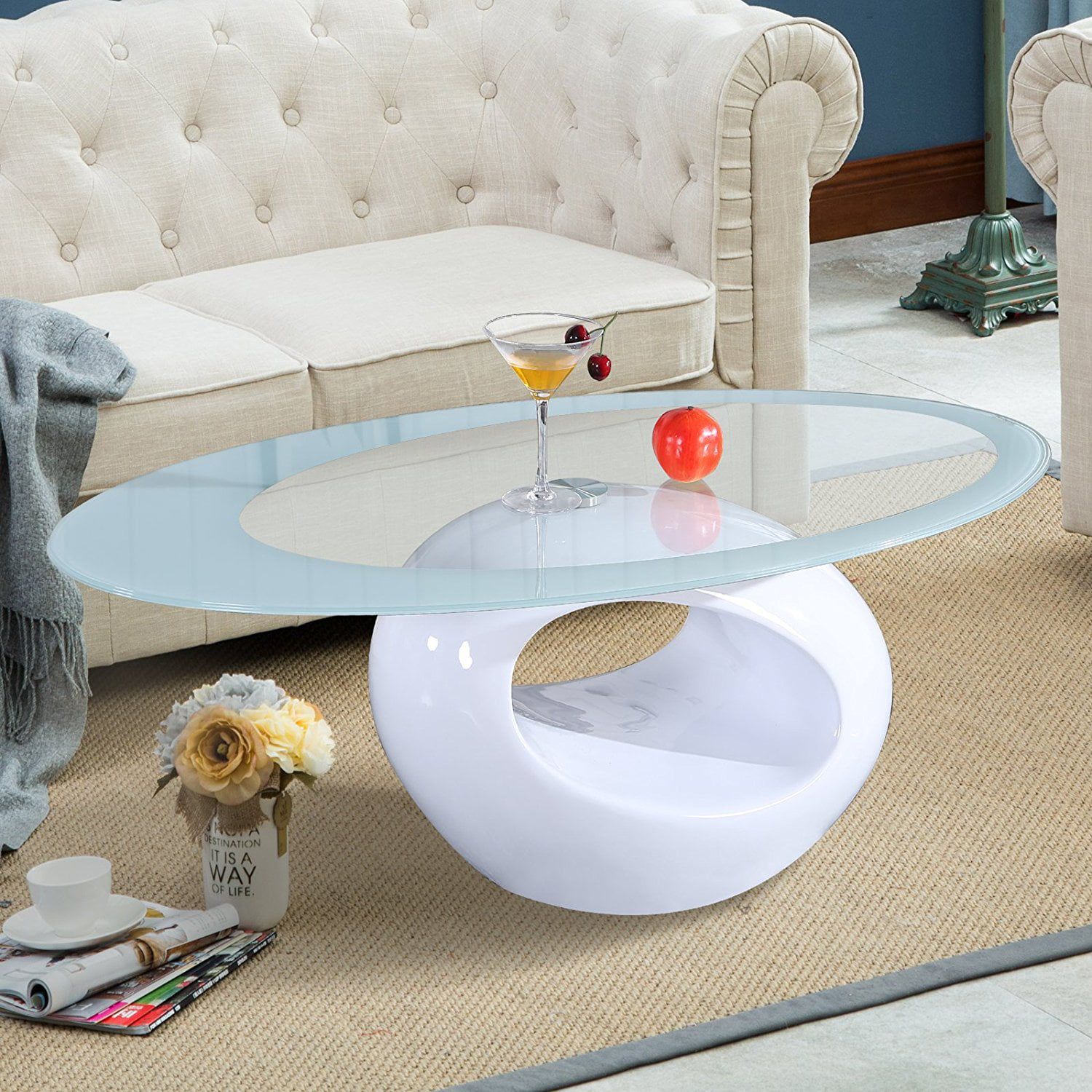 Uenjoy Coffee Table Living Room Furniture Contemporary Modern Design For Oval Glass Coffee Tables (View 5 of 20)