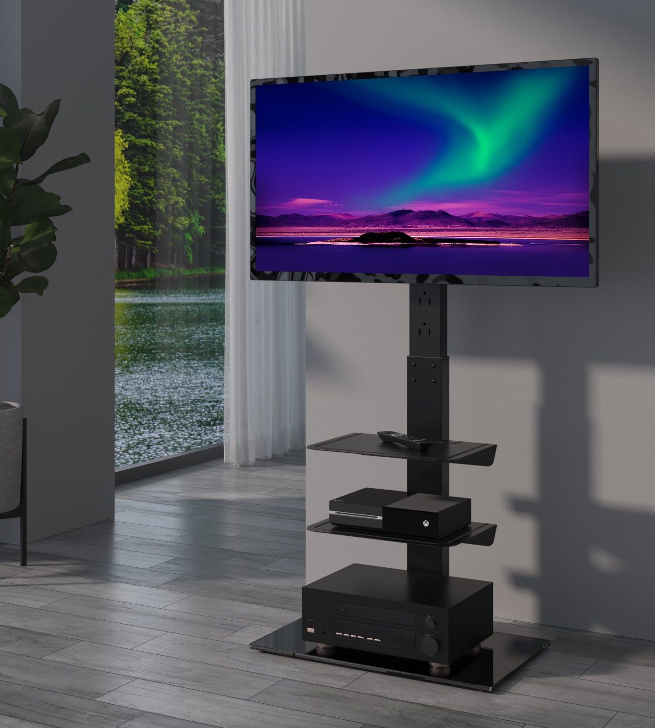 Universal Swivel Floor Tv Stand With Mount Height Adjustable For Most Throughout Universal Floor Tv Stands (Gallery 3 of 20)