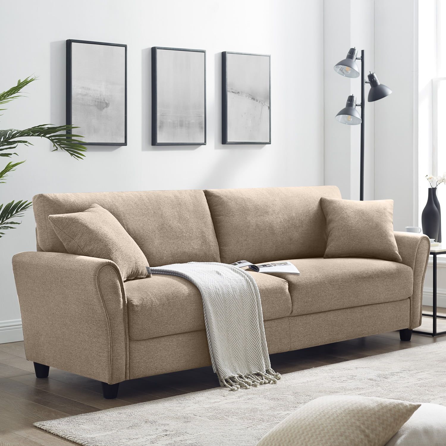 Upholstered 85 Inch Sofa Modern Linen Living Room Couch – Walmart Within Sofas For Living Rooms (View 11 of 20)