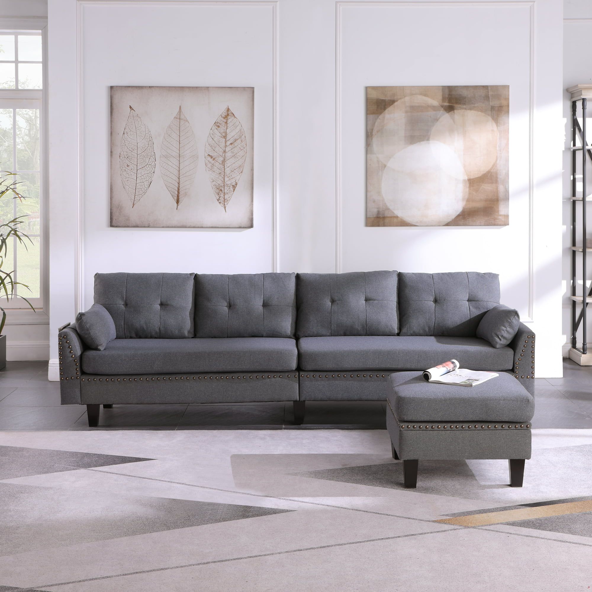 Urhomepro Mid Century Couches And Sofas With Ottoman, 2 Pillows, Modern Within Sofas With Ottomans (View 19 of 20)