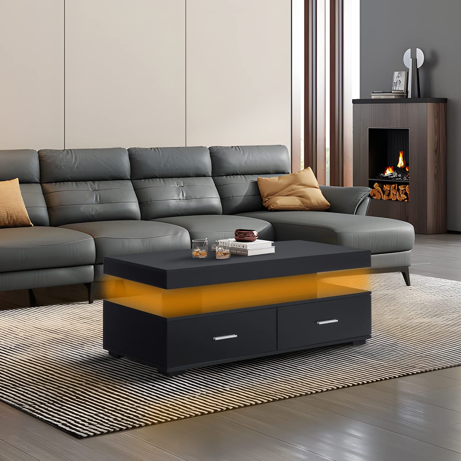 Usikey Led Coffee Table For Living Room, Coffee Table With Lights Within Coffee Tables With Led Lights (View 15 of 20)