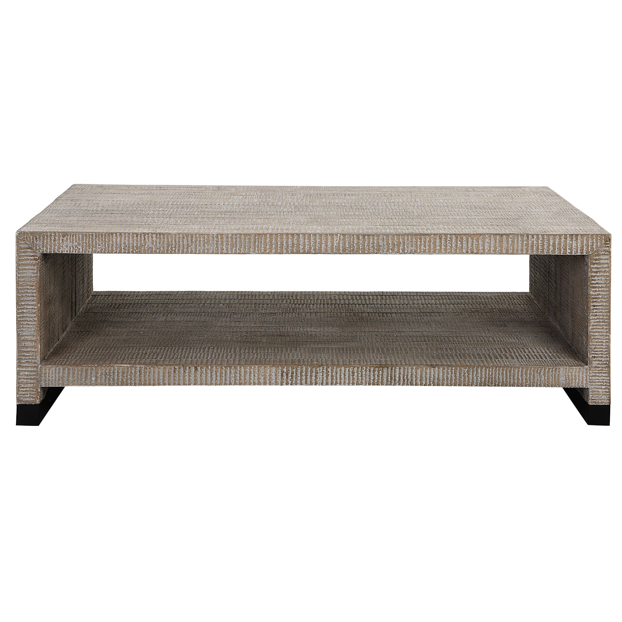 Uttermost Bosk Rustic White Washed Coffee Table With Open Shelving With Regard To Coffee Tables With Open Storage Shelves (Gallery 7 of 20)