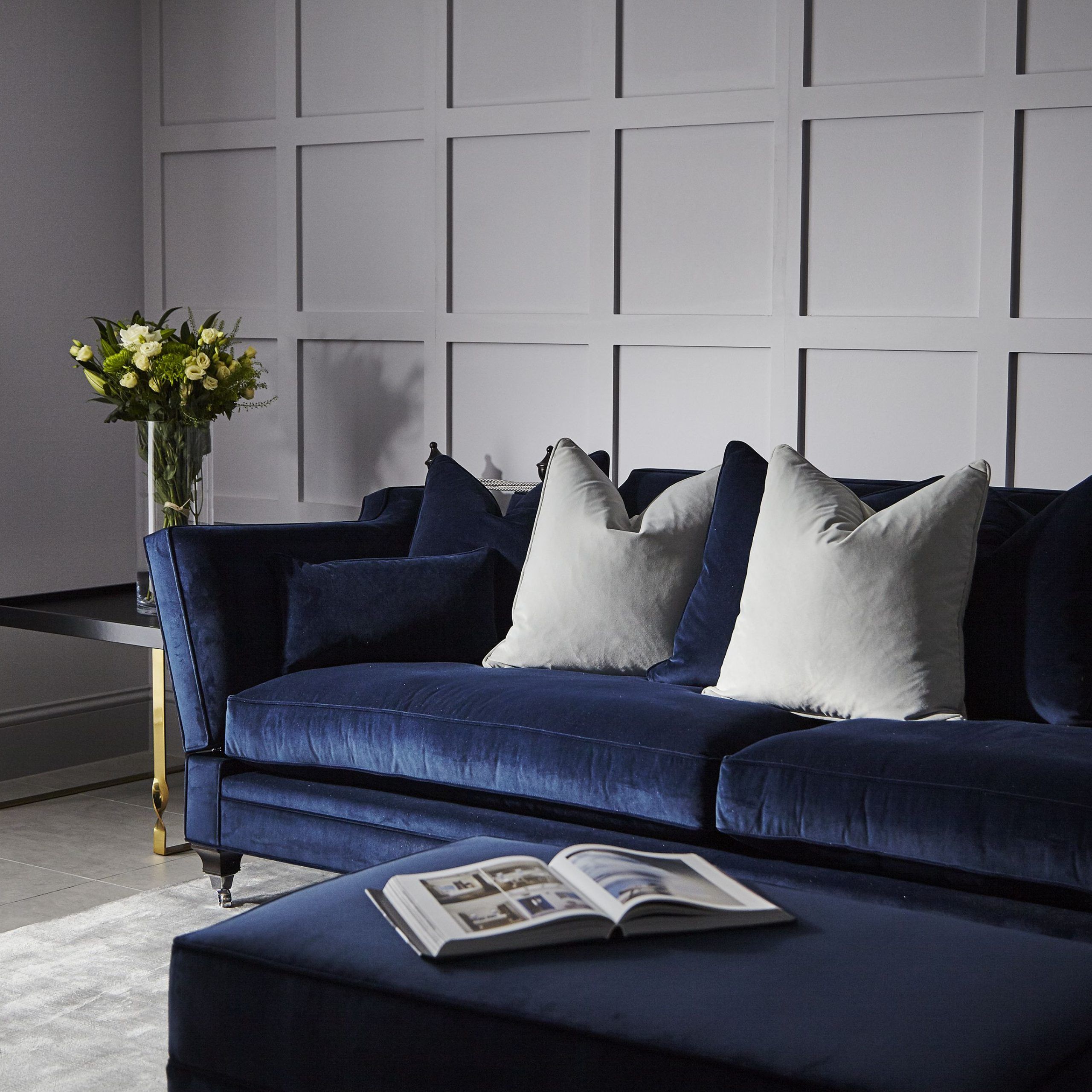 Velvet Sofa. | Living Room Panelling, Blue Sofas Living Room, Blue Inside Sofas In Bluish Grey (Gallery 11 of 20)