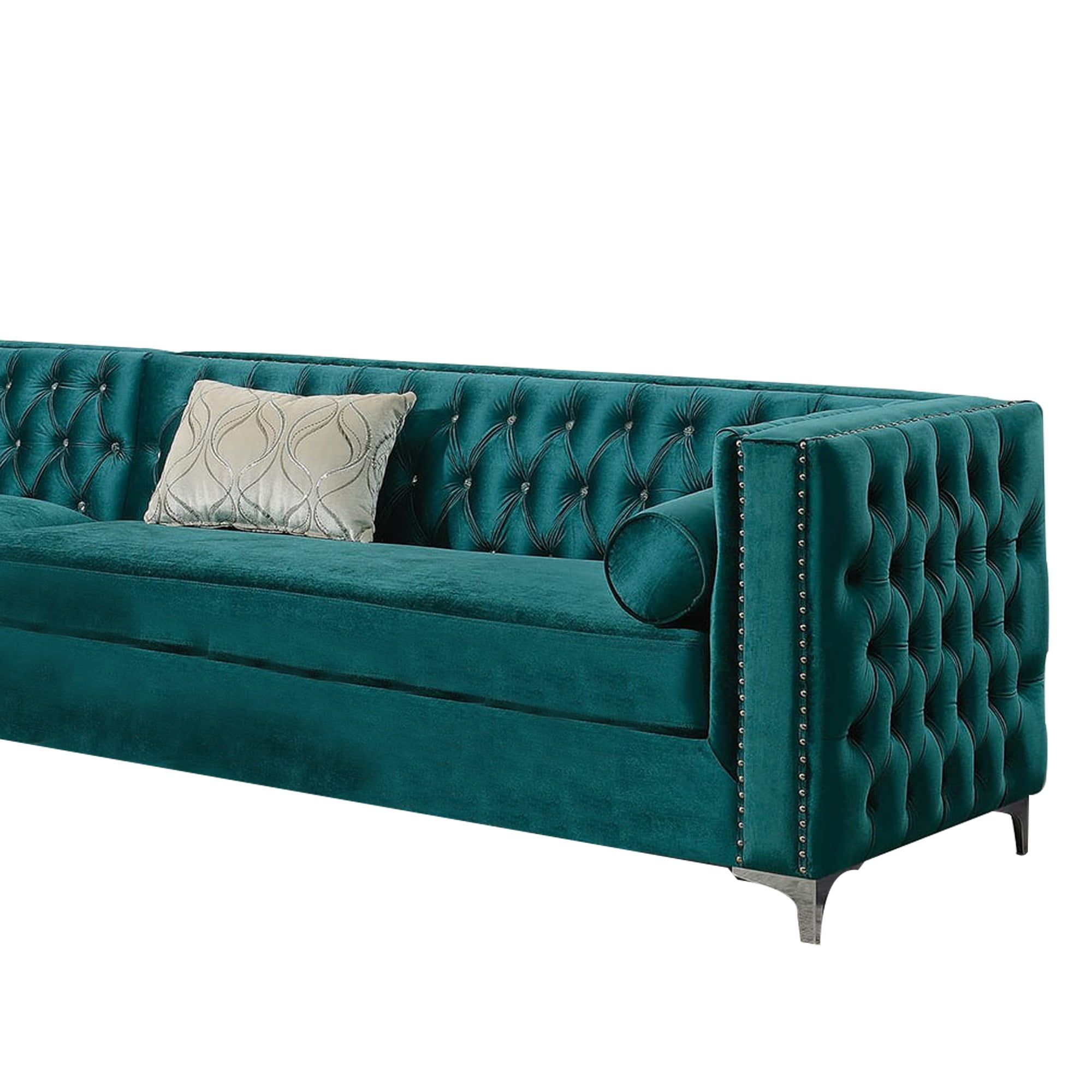 Velvet Upholstered 2 Piece Sectional Sofa With Tufted Details, Teal Pertaining To Tufted Upholstered Sofas (Gallery 17 of 20)
