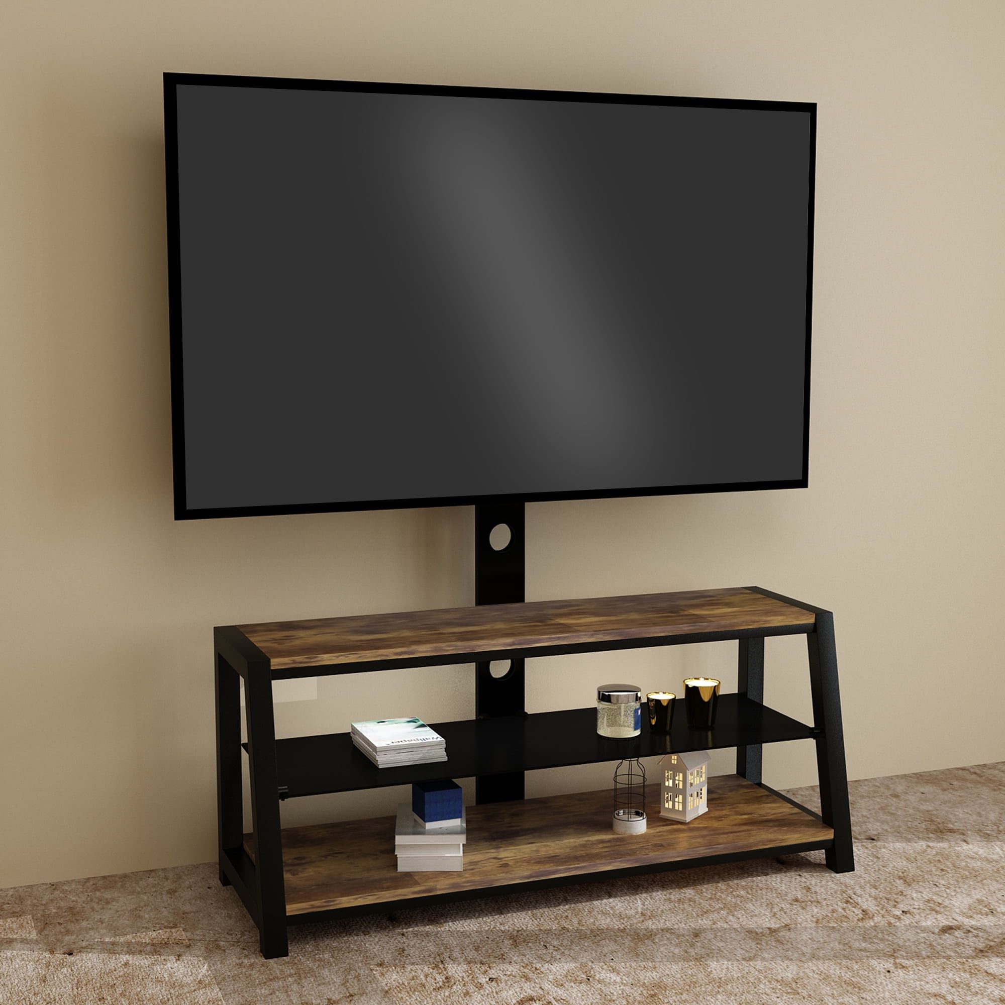 Veryke 3 Tier Tv Stand With Floater Mount For Tvs Up To 65", Rustic Inside Tier Stands For Tvs (Gallery 1 of 20)