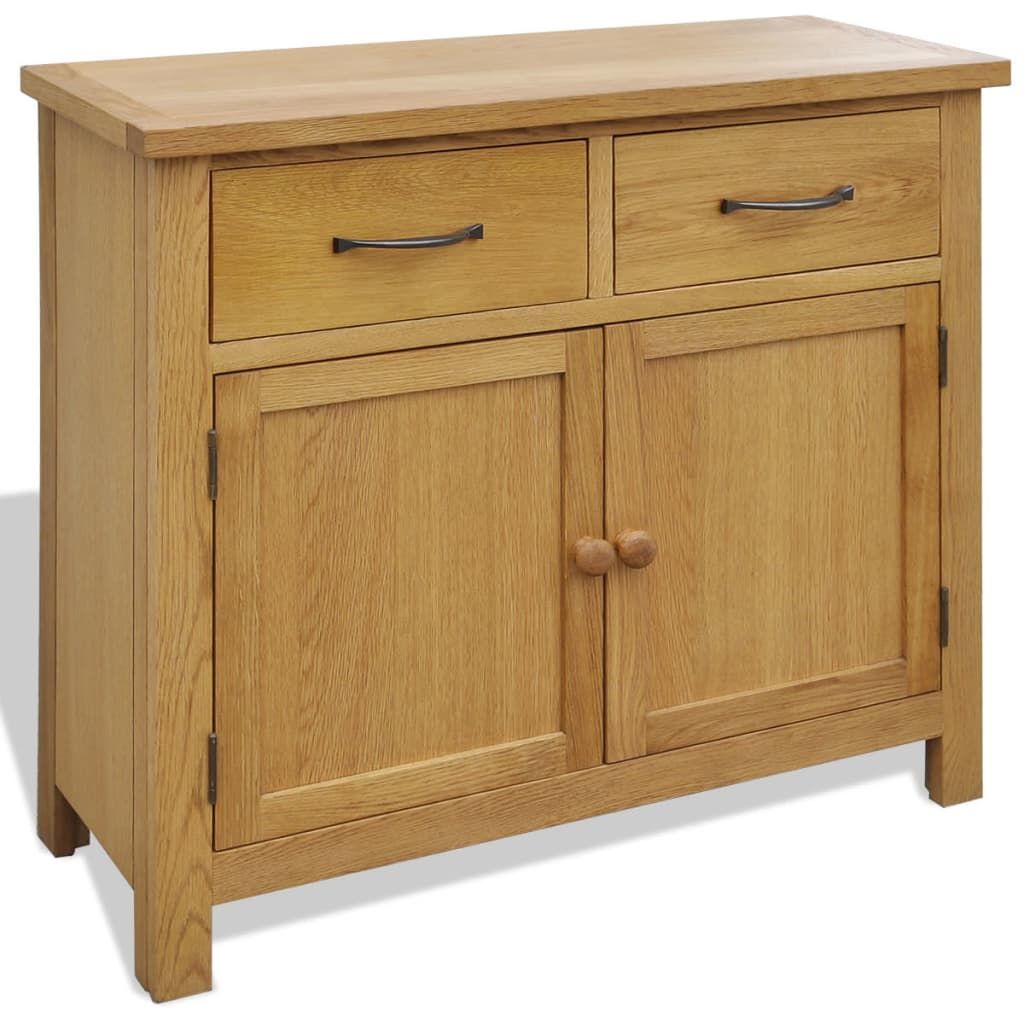 Vidaxl Solid Oak Wood Sideboard Storage Cabinet Cupboard 2 Doors 2 Regarding Wood Cabinet With Drawers (View 11 of 20)