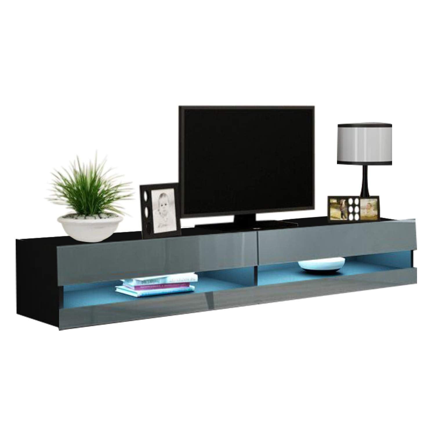 Vigo New 180 Led Wall Mounted 71" Floating Tv Stand, Black/gray Inside Wall Mounted Floating Tv Stands (View 19 of 20)