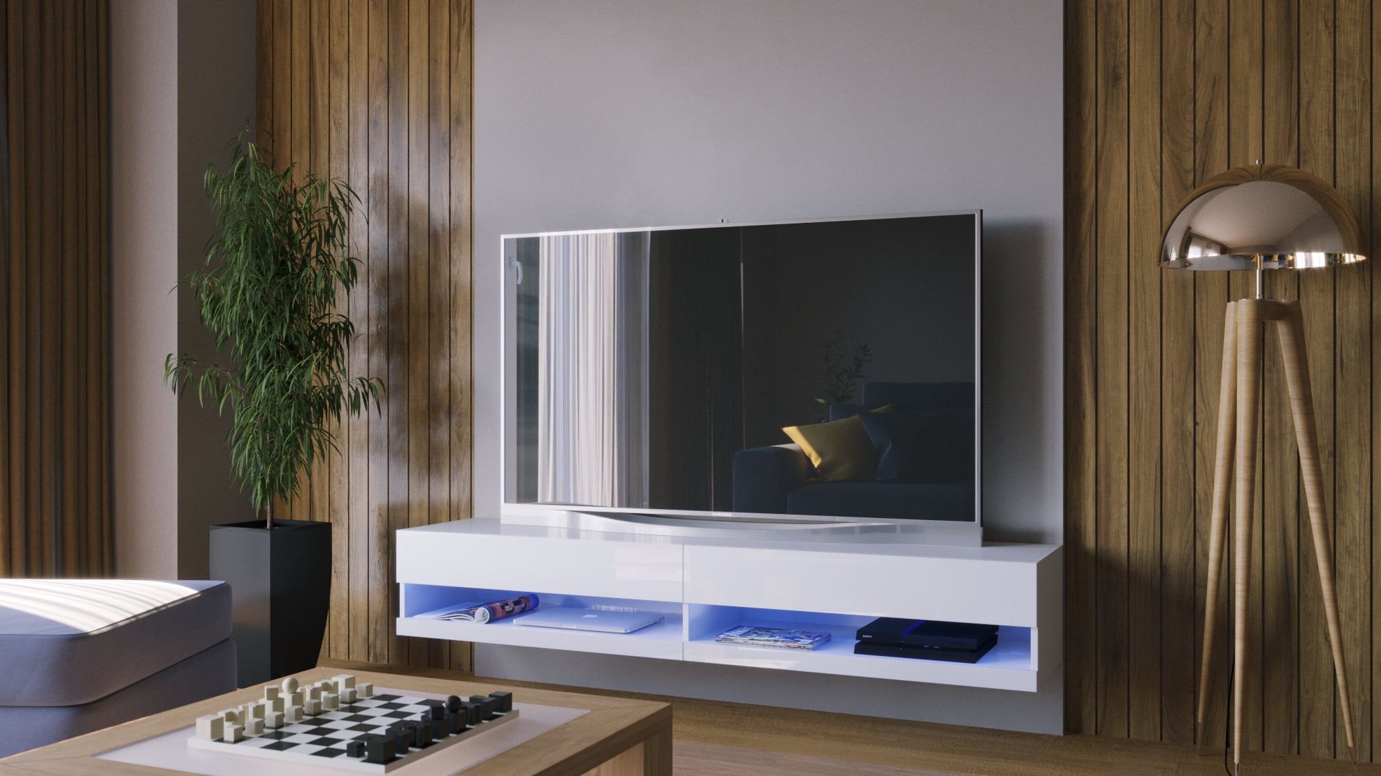 Vigo New Tv Stand White Floating Tv Stand For Up To 80" Tv's Size With For Floating Stands For Tvs (View 17 of 20)