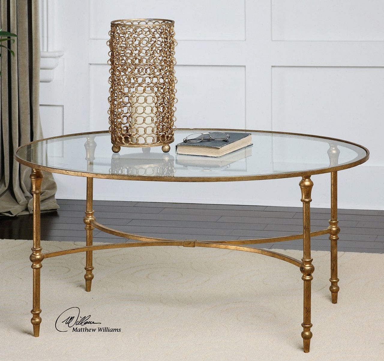 Vitya Gold Leaf Oval Glass Coffee Table | Zin Home Inside Oval Glass Coffee Tables (Gallery 7 of 20)