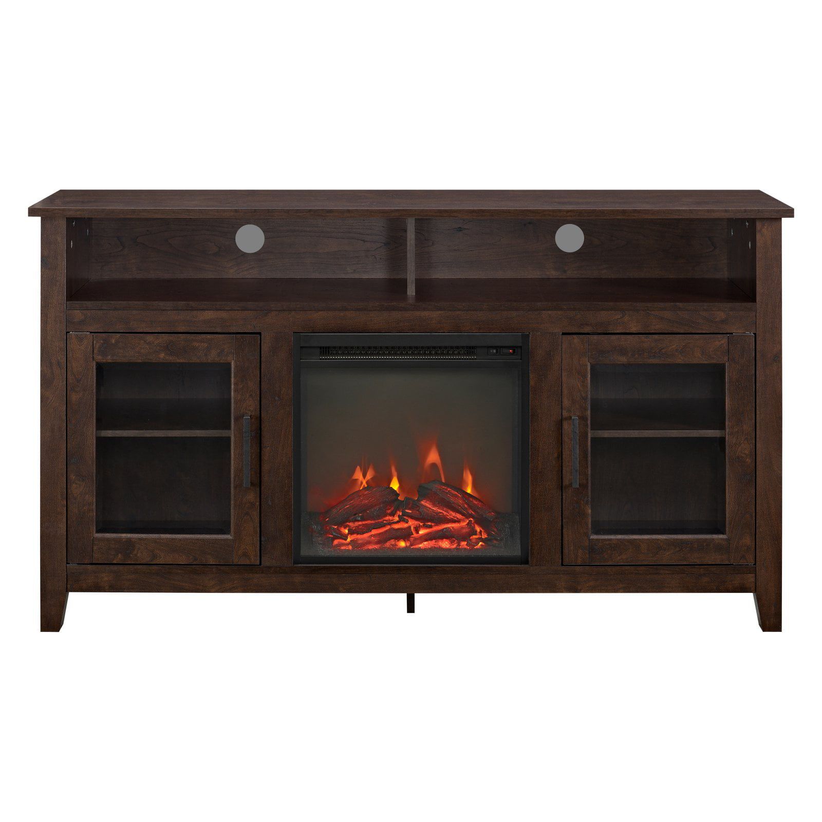 Walker Edison 58 In. Wood Highboy Fireplace Media Tv Stand Console Within Wood Highboy Fireplace Tv Stands (Gallery 6 of 20)