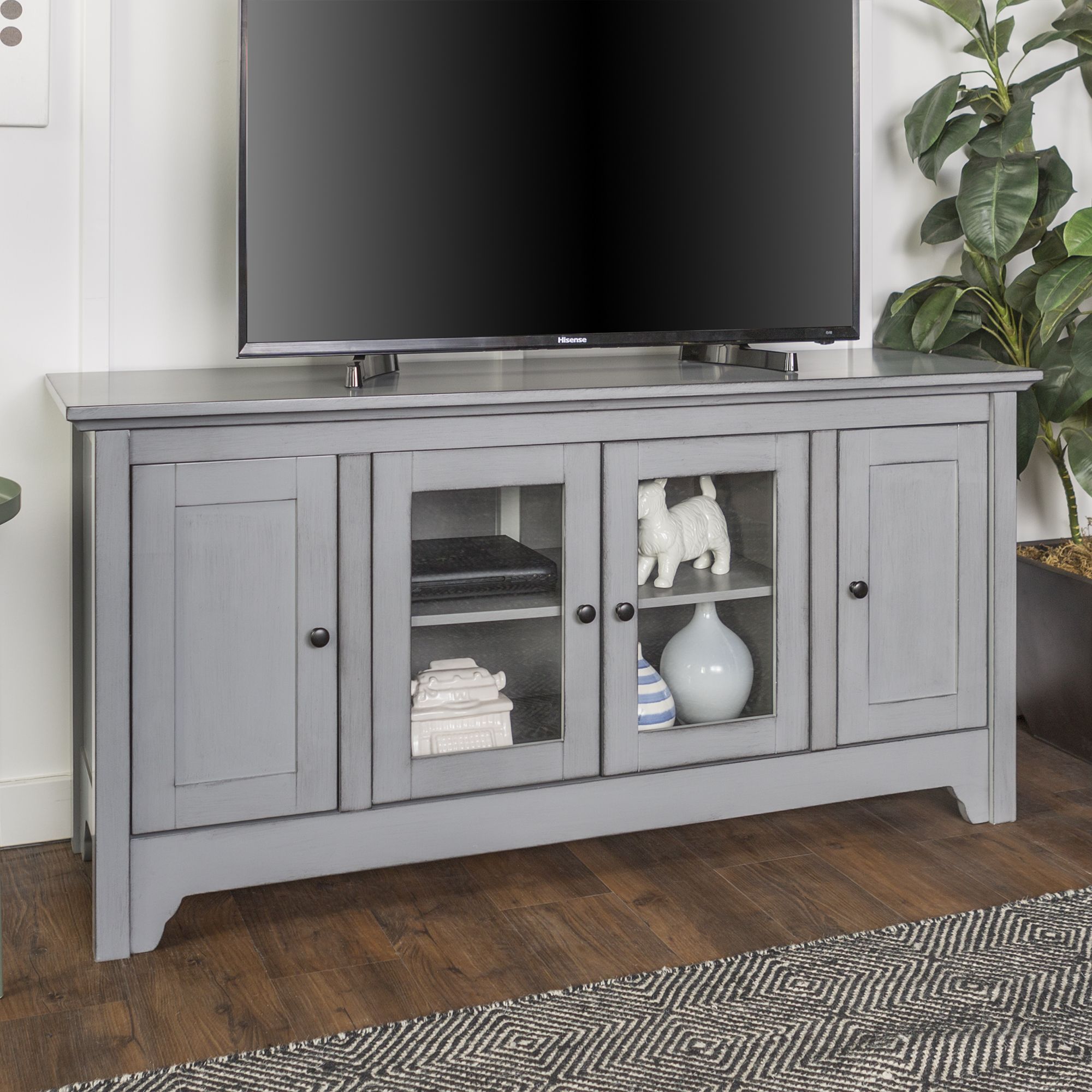 Walker Edison Antique Gray Wood Tv Stand For Tvs Up To 58" – Walmart For 110" Tvs Wood Tv Cabinet With Drawers (View 18 of 20)