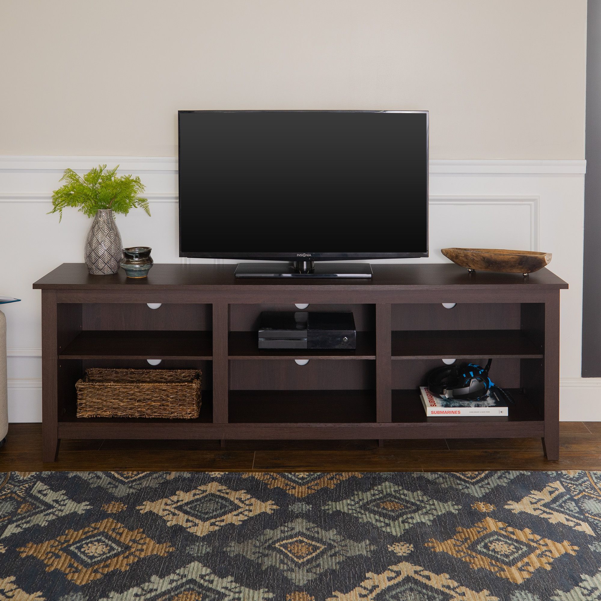 Walker Edison Wood Tv Media Storage Stand For Tvs Up To 70" – Espresso Throughout 110&quot; Tvs Wood Tv Cabinet With Drawers (Gallery 4 of 20)