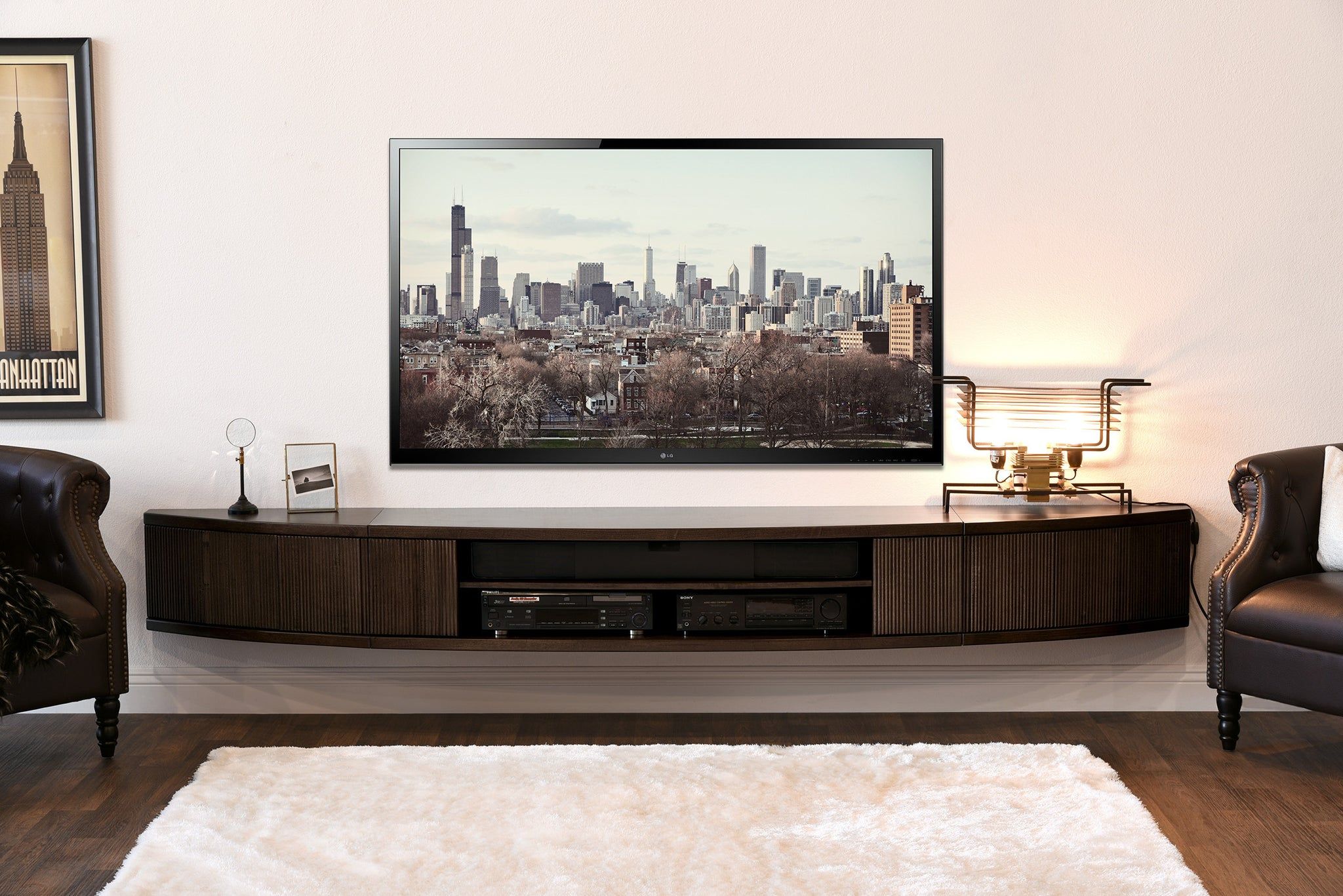 Wall Mount Floating Entertainment Center Tv Stand – Arc – Espresso In Wall Mounted Floating Tv Stands (Gallery 3 of 20)