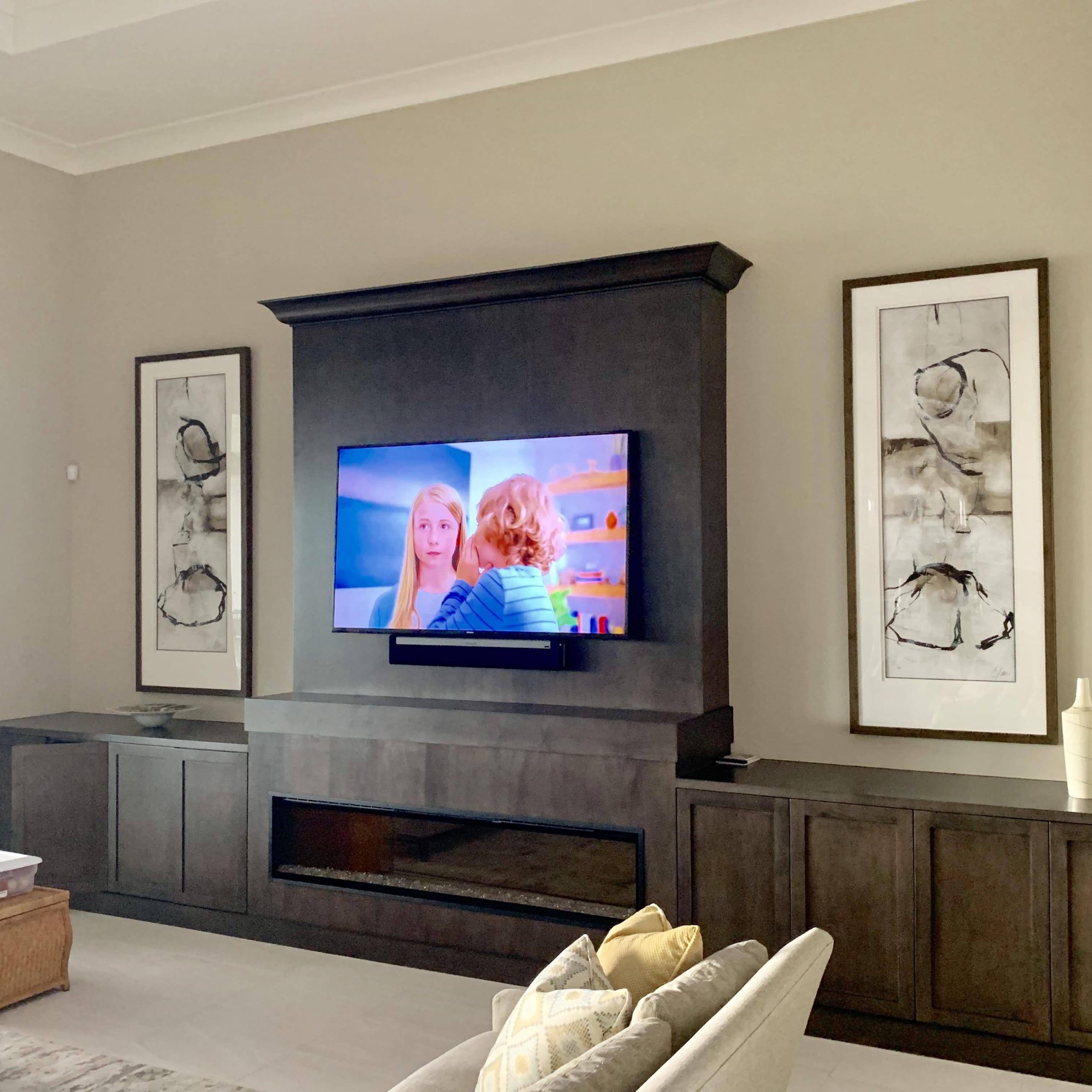 Walnut Large Entertainment Center With Fireplace – Pohl Custom Cabinets Pertaining To Walnut Entertainment Centers (View 6 of 20)