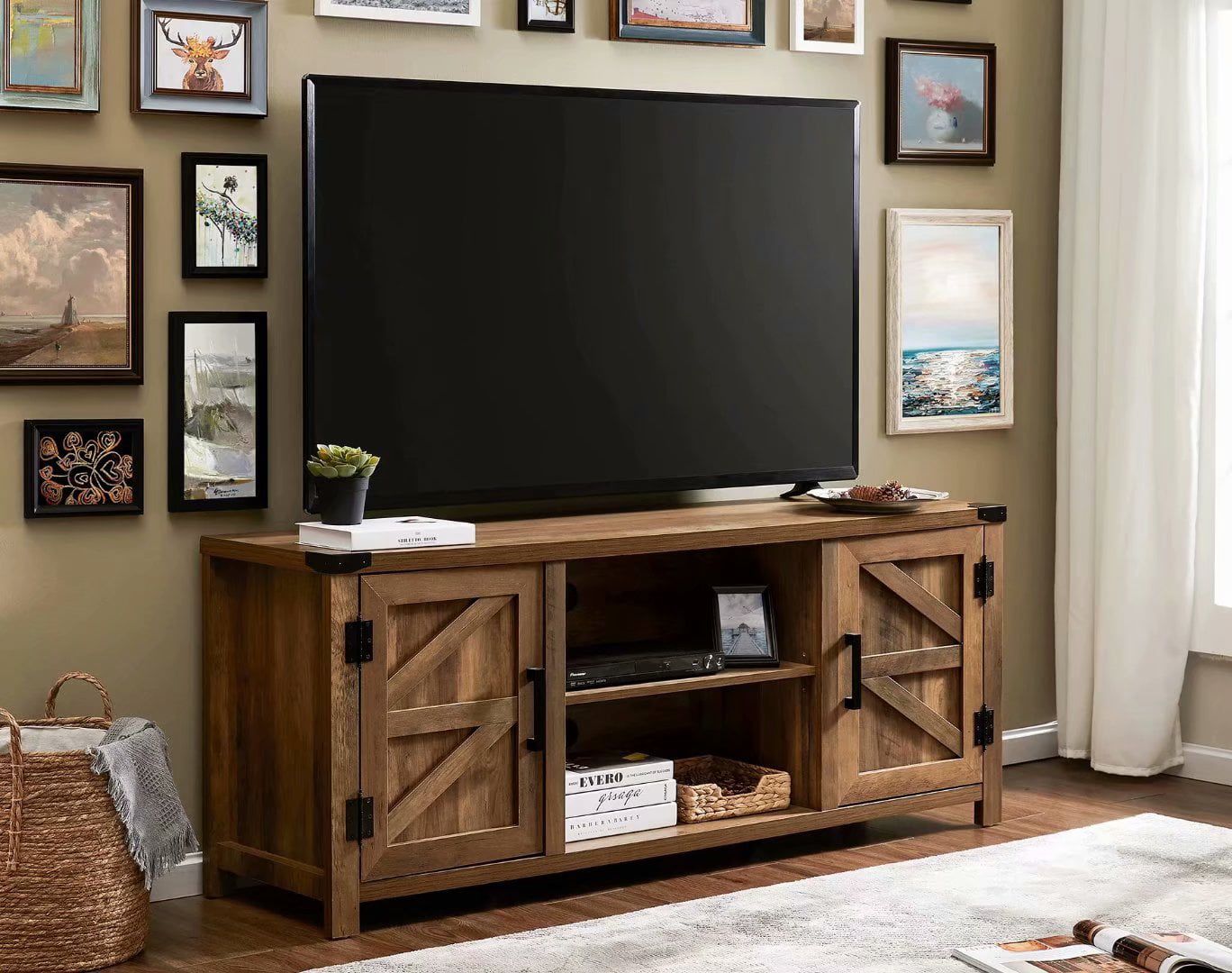 Wampat Farmhouse Tv Stand For Tv Up To 65 Inch Barn Door Media Console Intended For Entertainment Center With Storage Cabinet (Gallery 14 of 20)