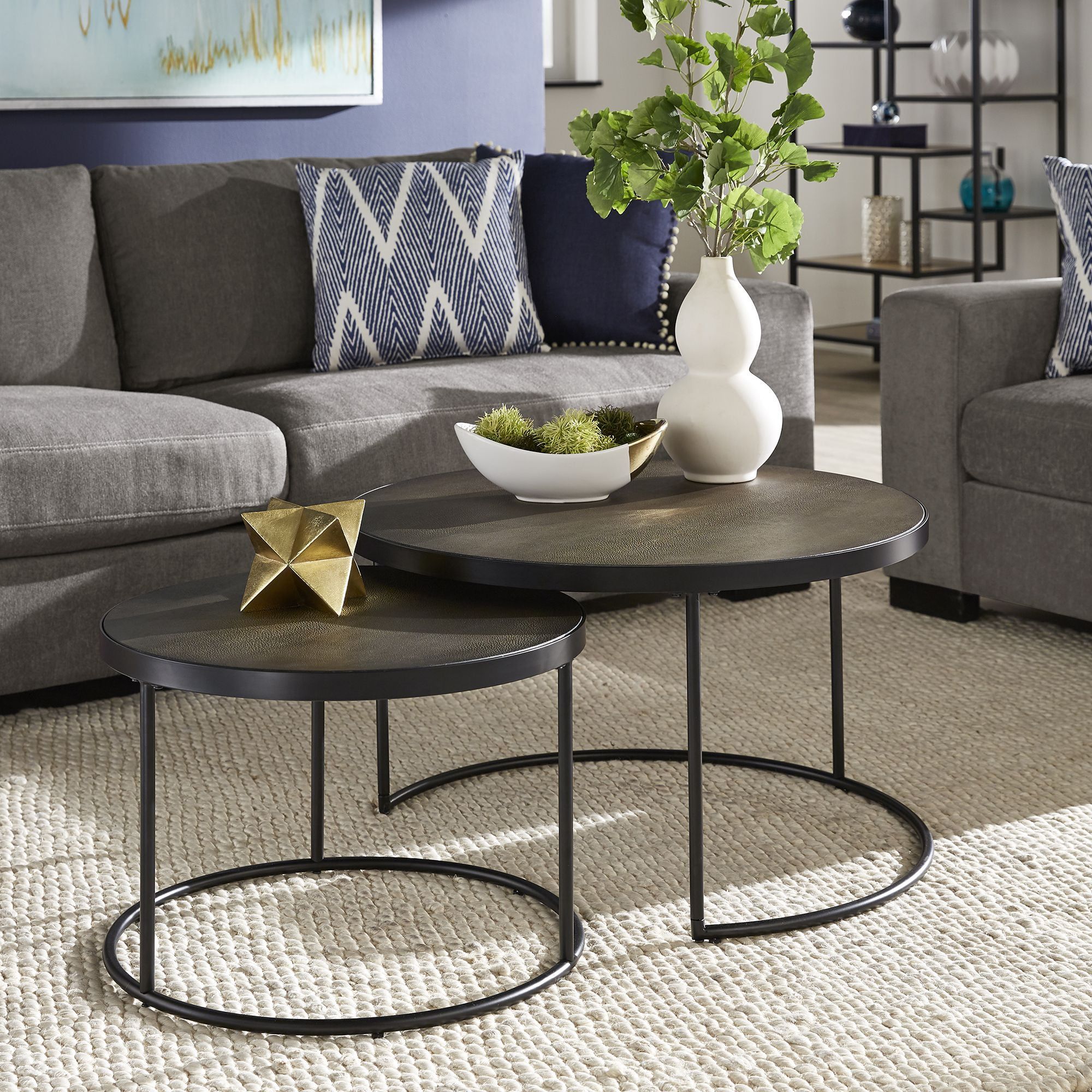 Weston Home Cambridge Black Finish Round Nesting Coffee Tables, Set Of With Full Black Round Coffee Tables (Gallery 4 of 20)