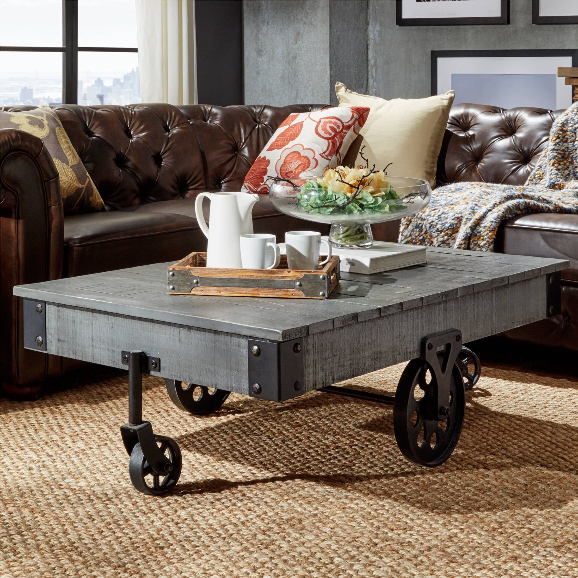 Weston Home Metal Supports Cocktail Table With Functional Wheels, Grey Regarding Gray Coastal Cocktail Tables (View 9 of 22)