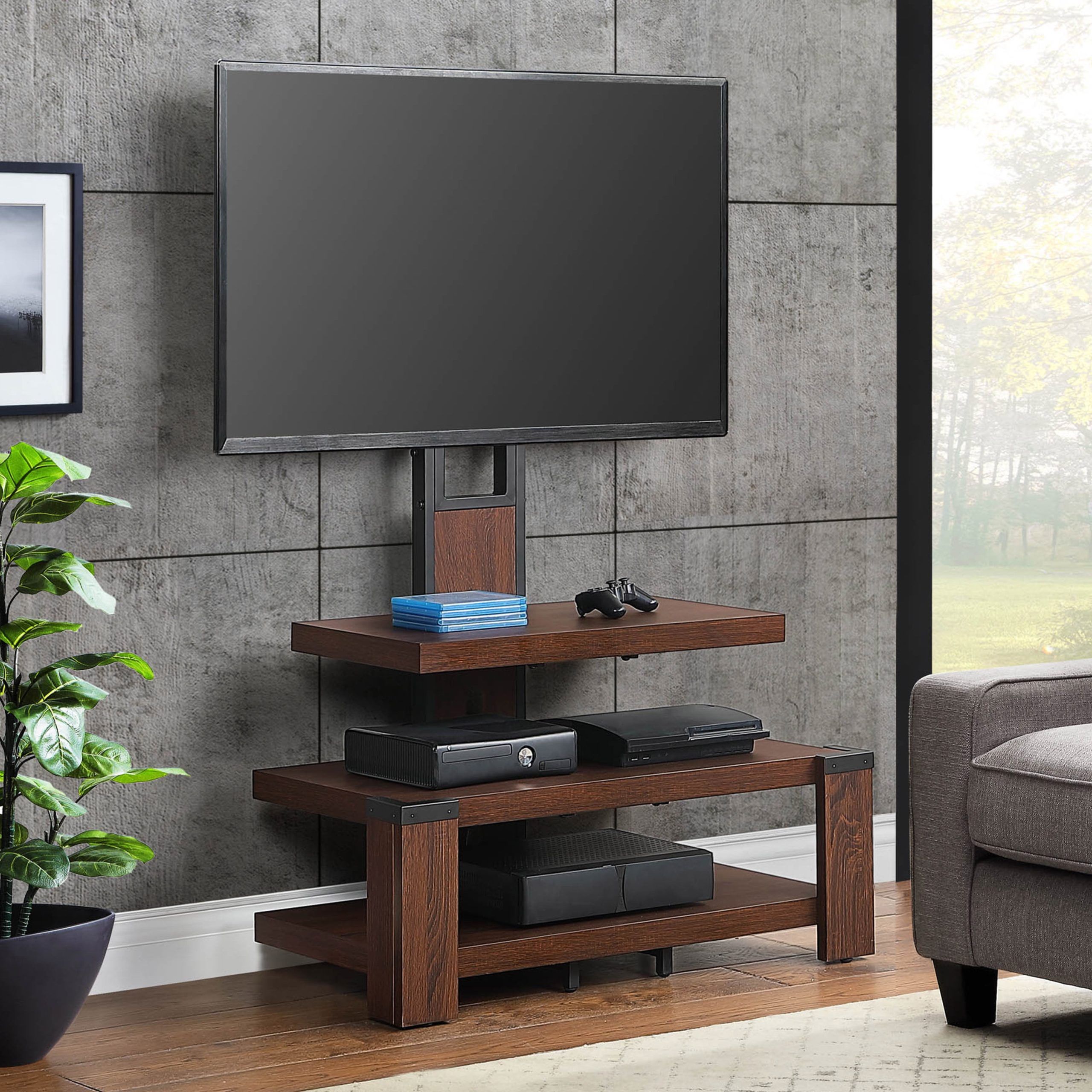Whalen 3 Shelf Television Stand With Floater Mount For Tvs Up To 55 Inside Glass Shelves Tv Stands (View 17 of 20)