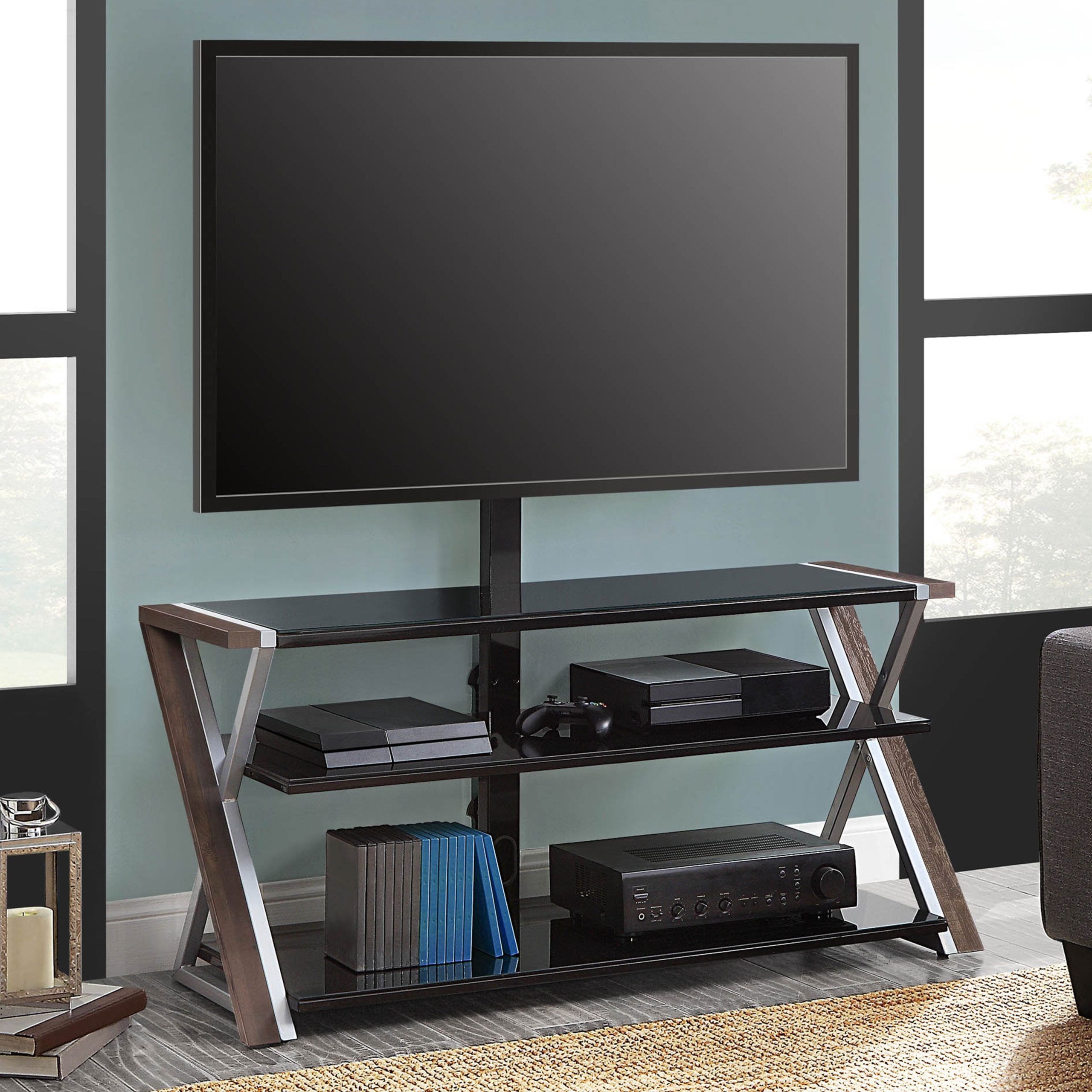 Whalen Xavier 3 In 1 Television Stand Black – Walmart With Regard To Bestier Tv Stand For Tvs Up To 75&quot; (Gallery 18 of 20)