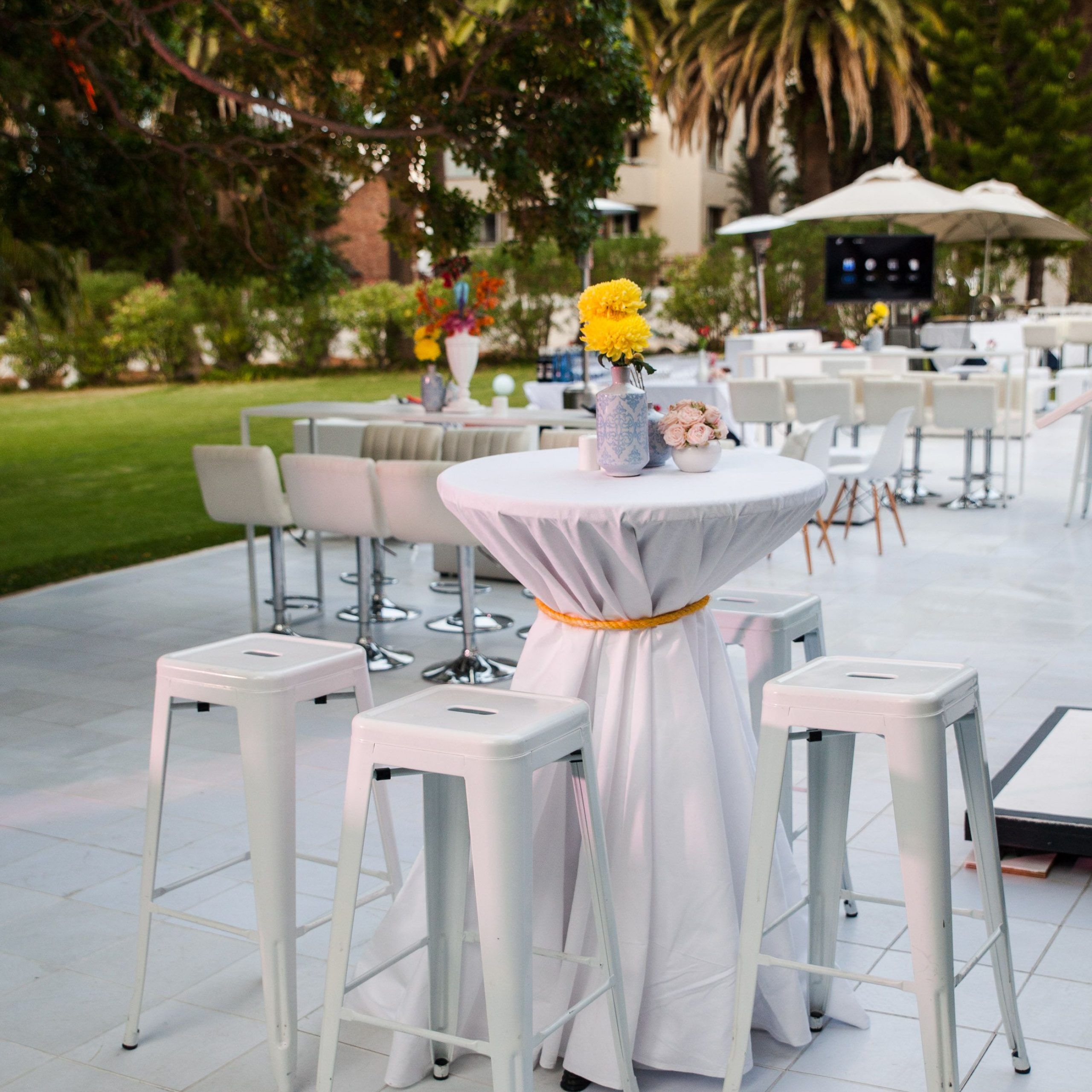 White Cocktail Furniture At An Outdoor Event For Pre Drinks Outdoor Intended For Natural Outdoor Cocktail Tables (Gallery 5 of 20)