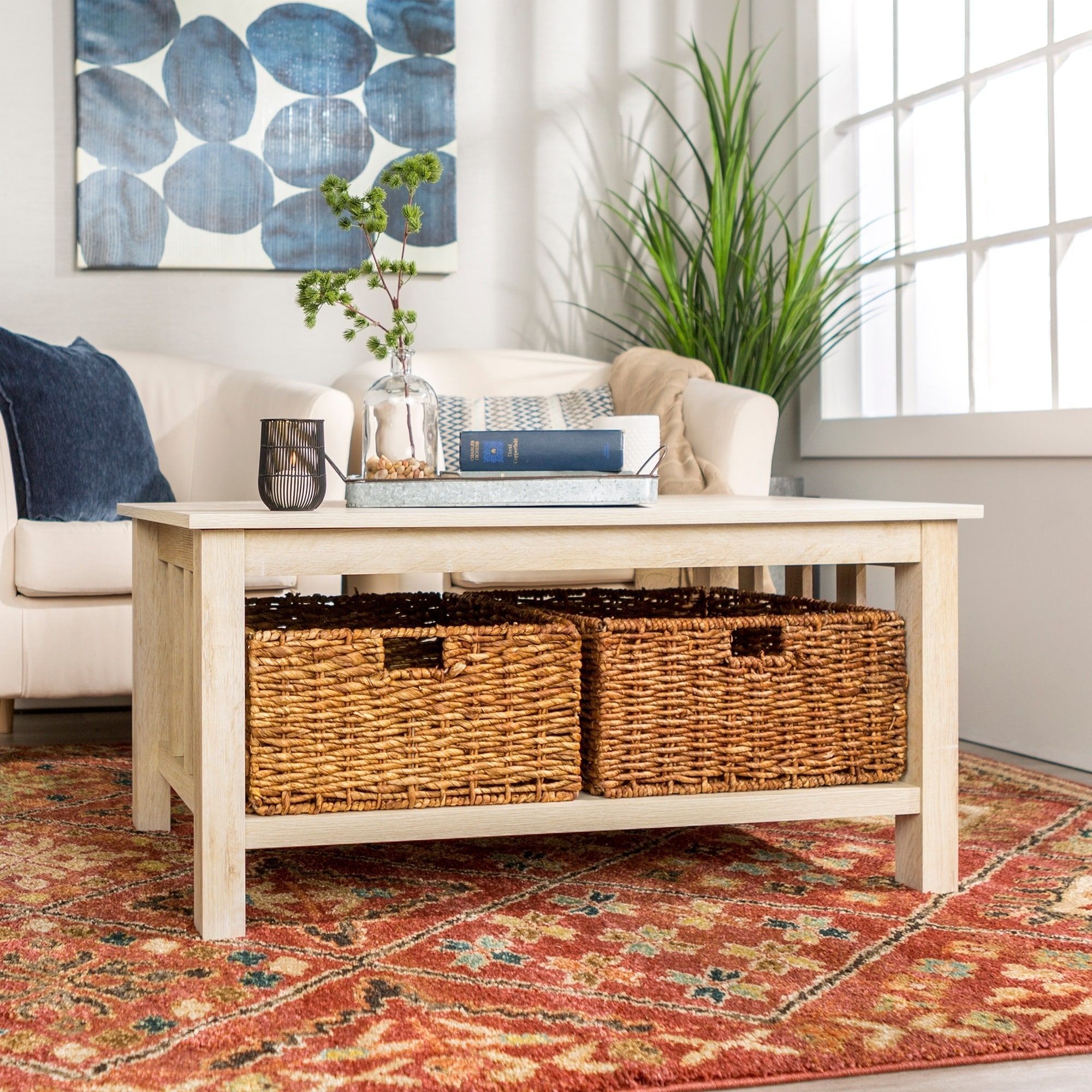 White Coffee Table With Storage Baskets / Diy Rustic Coffee Table With Within Coffee Tables With Open Storage Shelves (View 13 of 20)