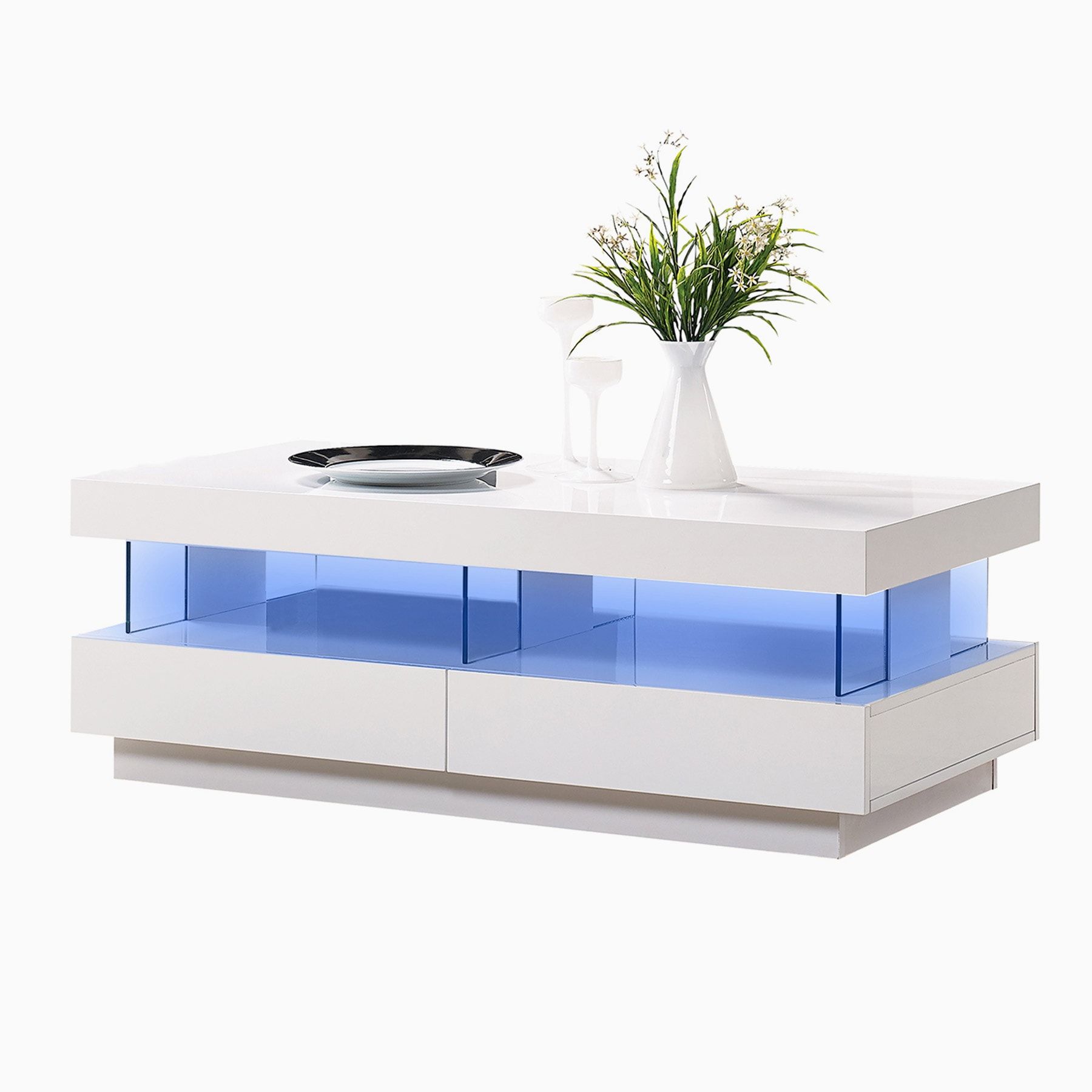 White Gloss Coffee Table Led Light | Au2052d| With Coffee Tables With Drawers And Led Lights (Gallery 14 of 20)