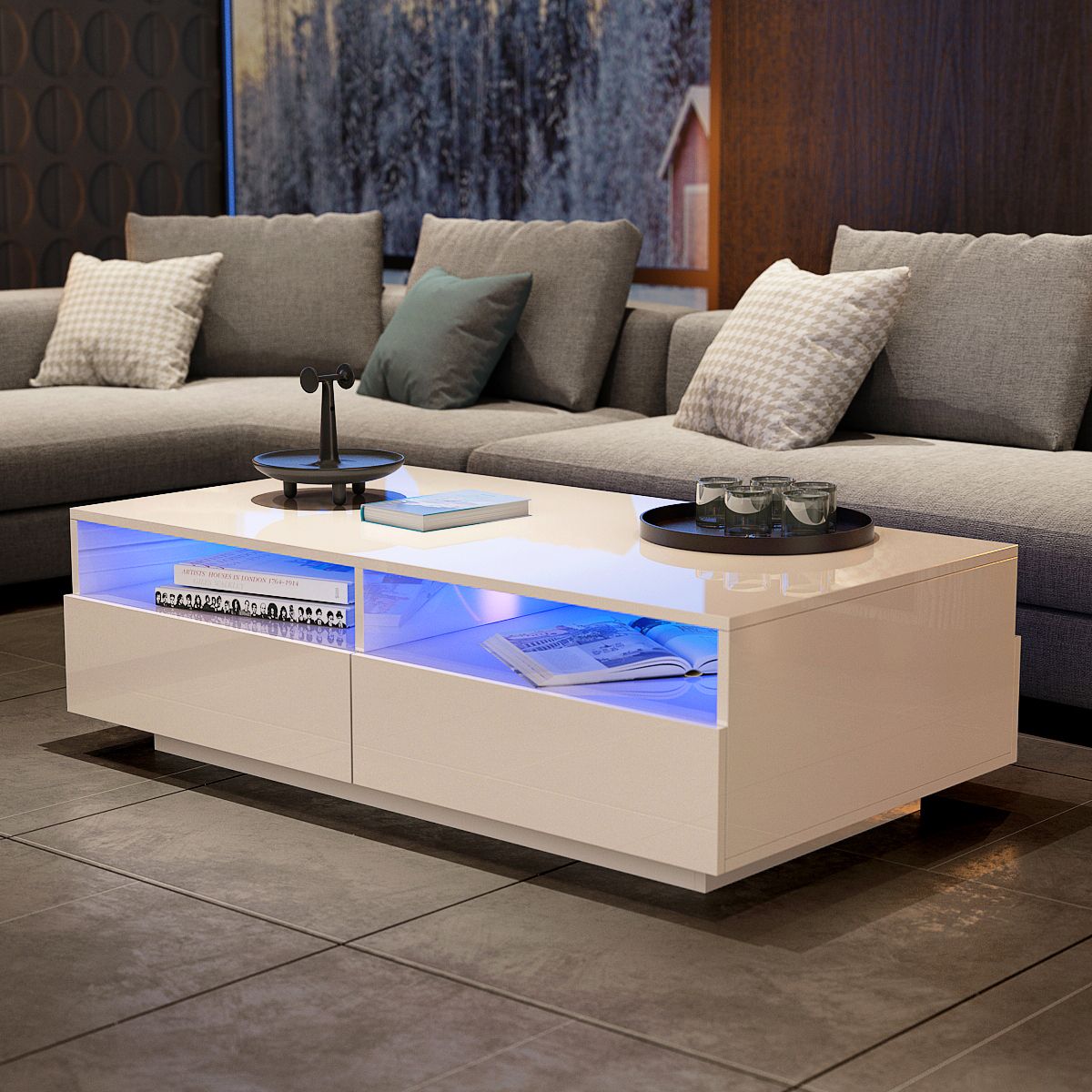 White High Gloss Coffee Table With Led Lights : High Gloss White Coffee Pertaining To Led Coffee Tables With 4 Drawers (Gallery 9 of 20)